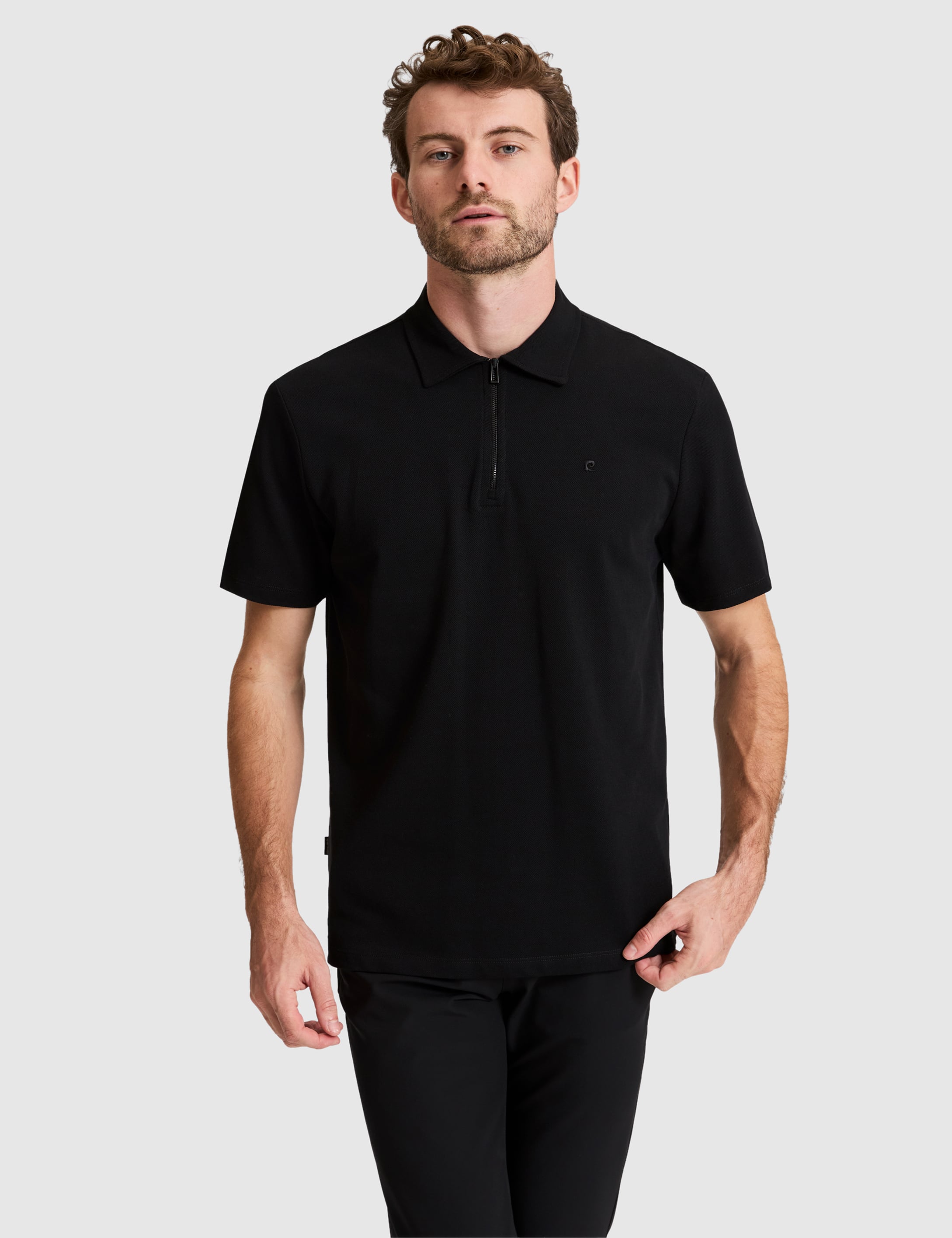 Siyah Regular Fit Fermuarlı Polo Yaka Tişört - 50334988016