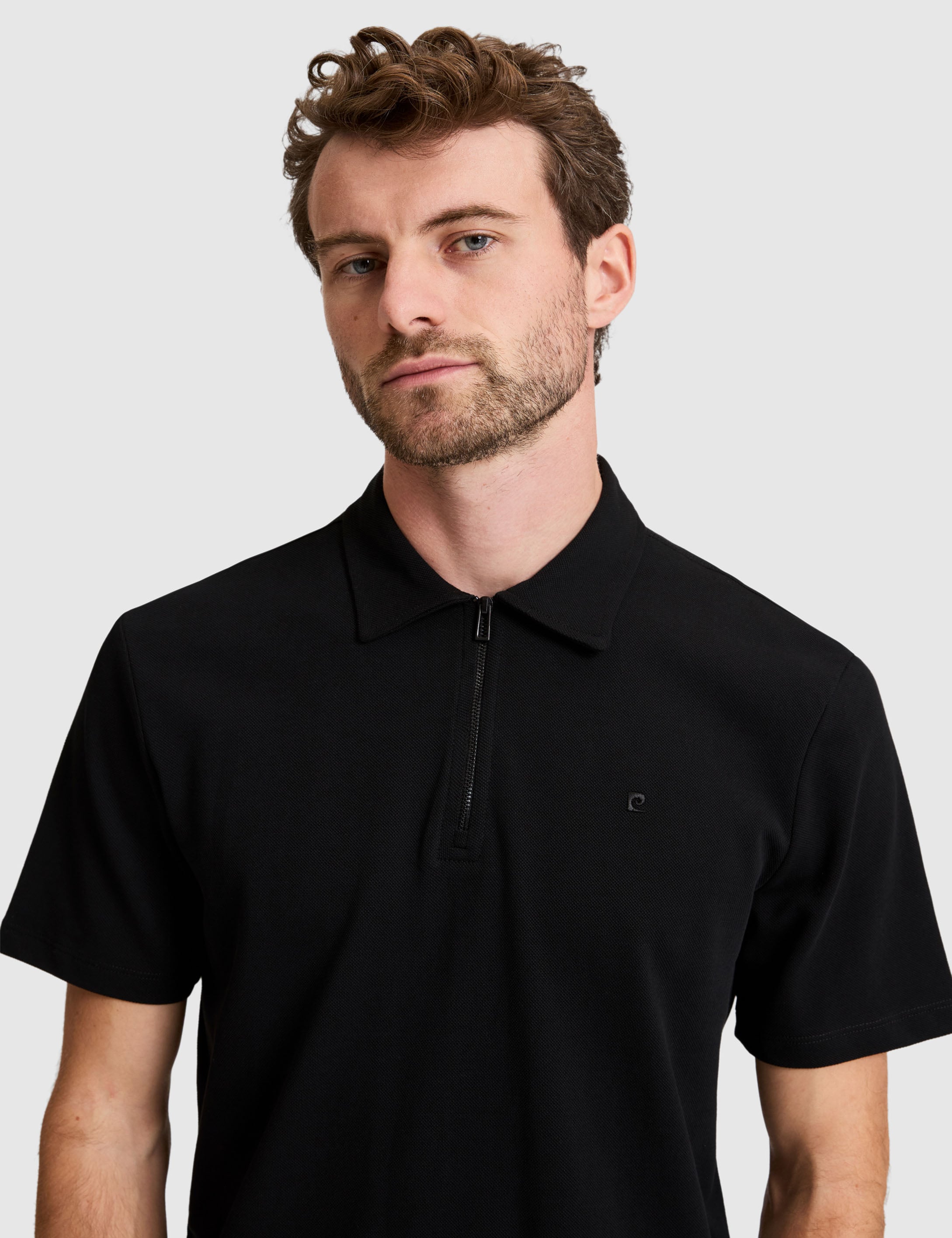 Siyah Regular Fit Fermuarlı Polo Yaka Tişört - 50334988016