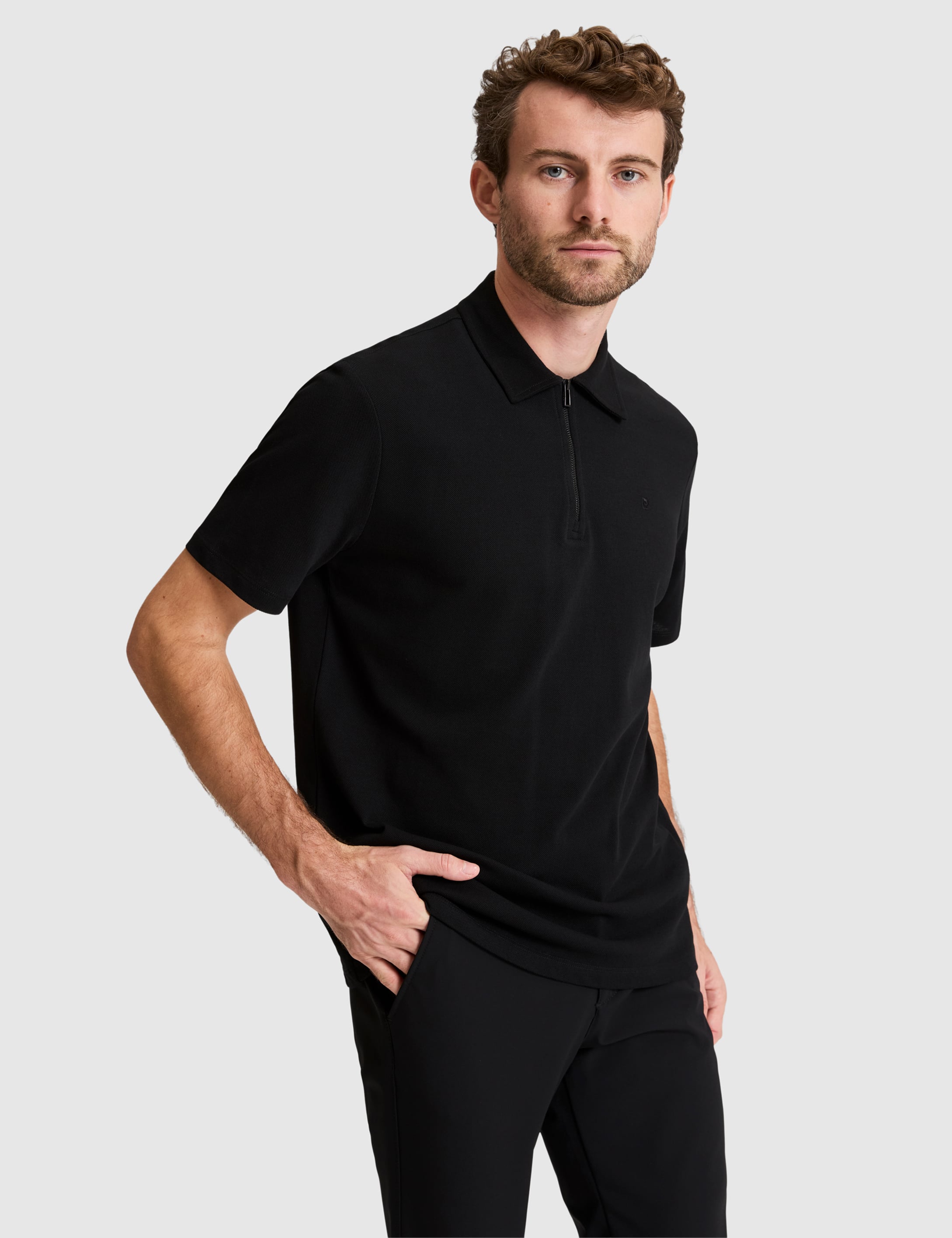 Siyah Regular Fit Fermuarlı Polo Yaka Tişört - 50334988016