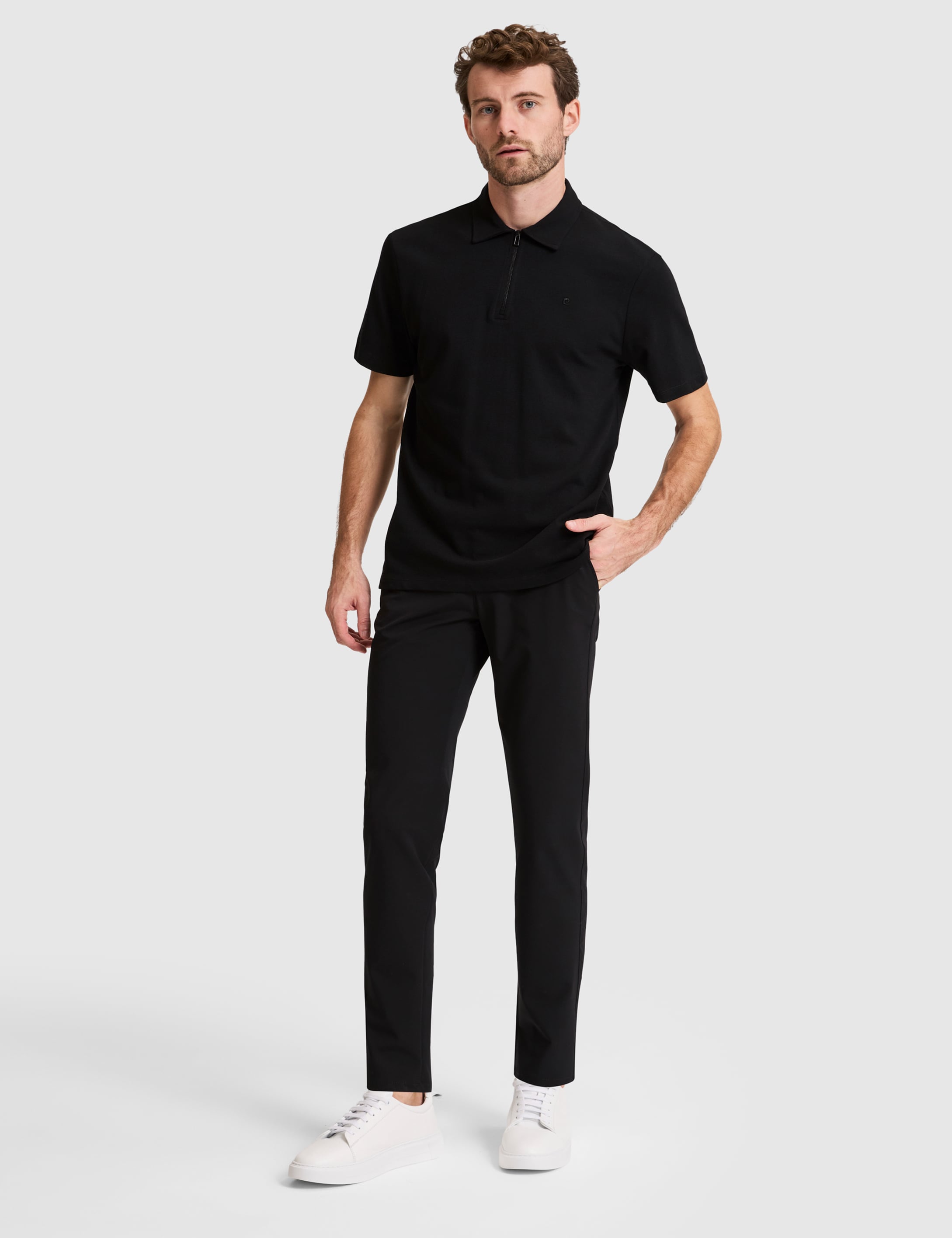 Siyah Regular Fit Fermuarlı Polo Yaka Tişört - 50334988016