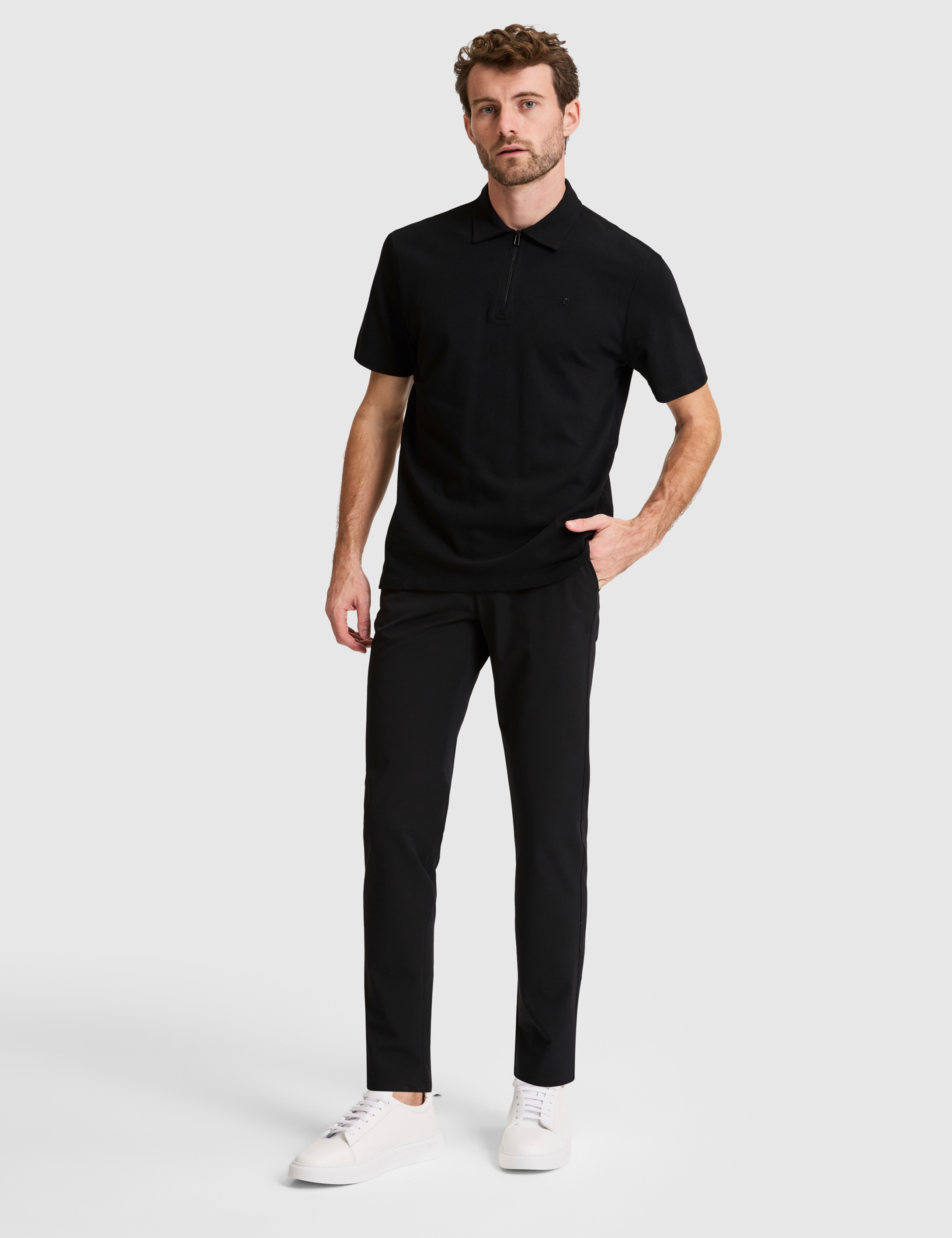 Siyah Regular Fit Fermuarlı Polo Yaka Tişört - 50334988016