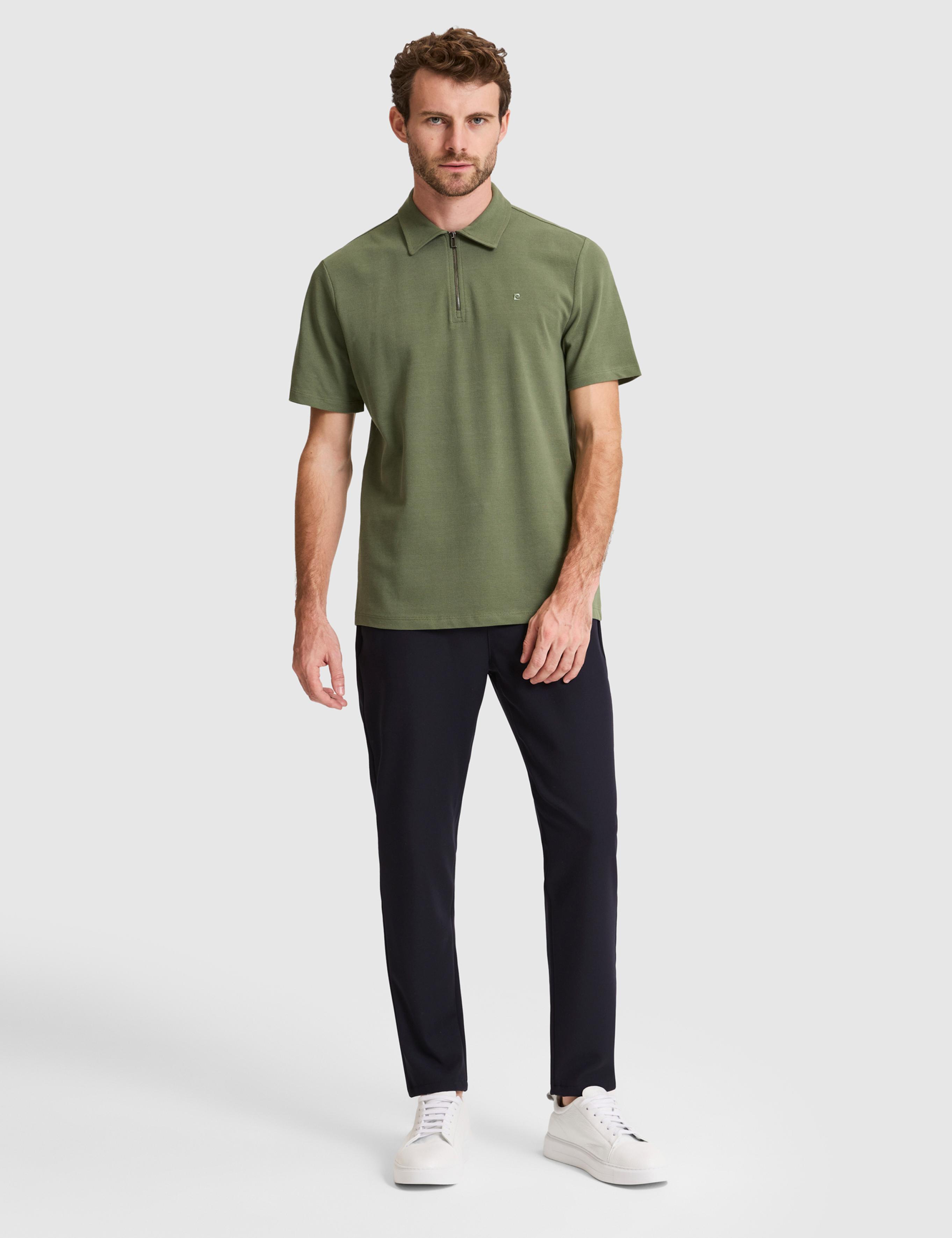 Haki Regular Fit Fermuarlı Polo Yaka Tişört