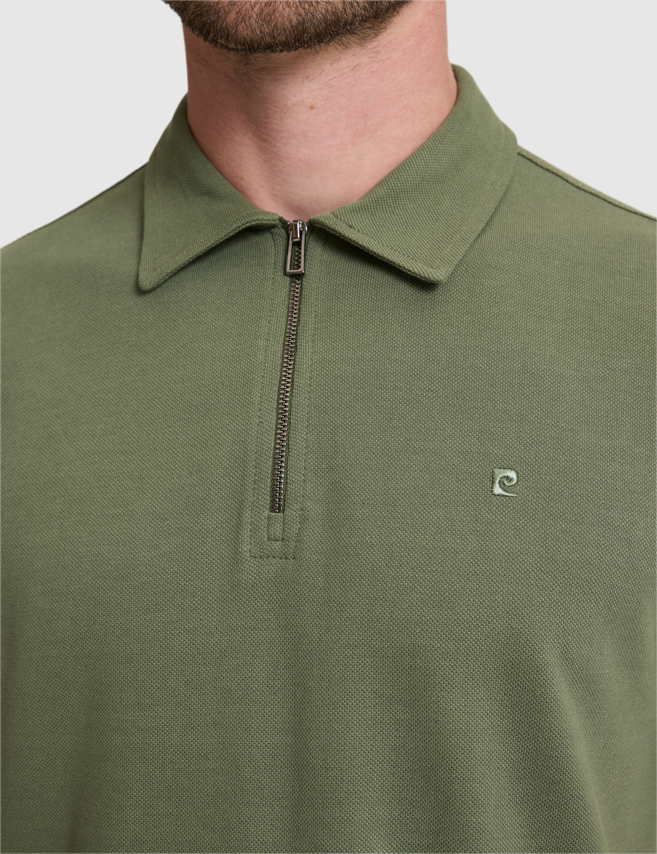 Haki Regular Fit Fermuarlı Polo Yaka Tişört - 50334988023