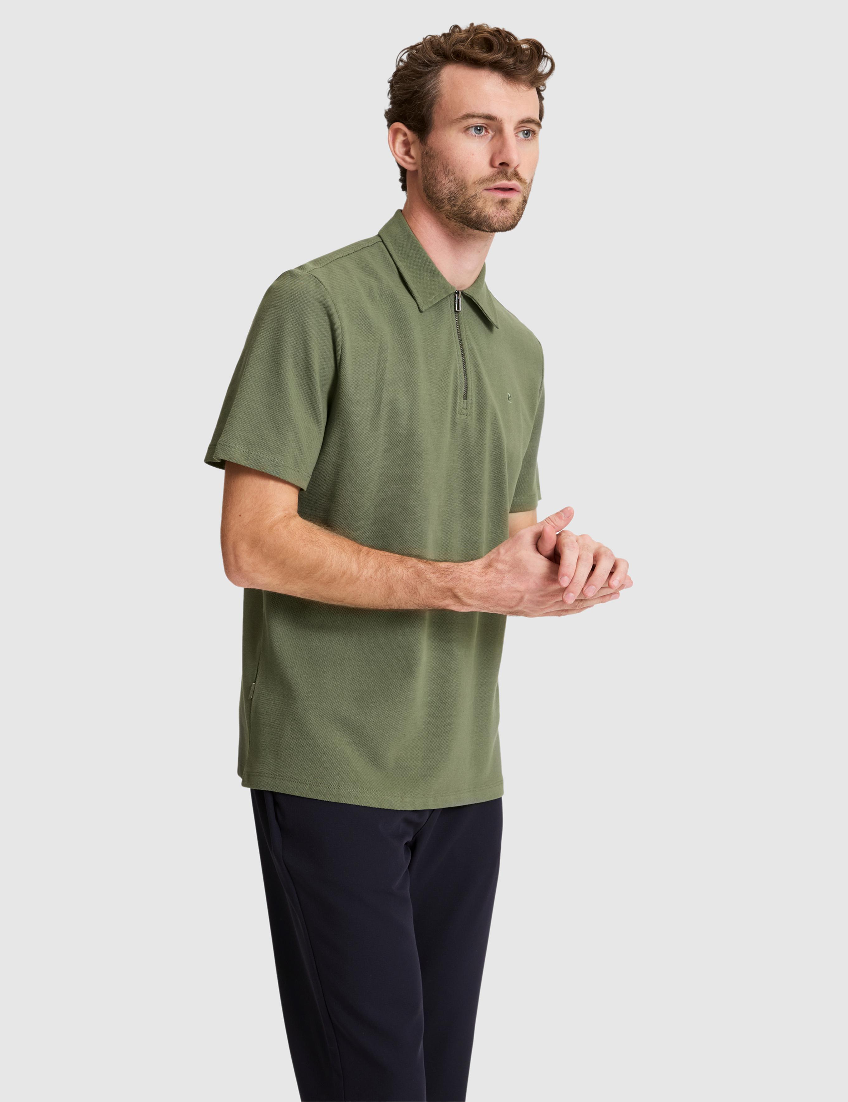 Haki Regular Fit Fermuarlı Polo Yaka Tişört
