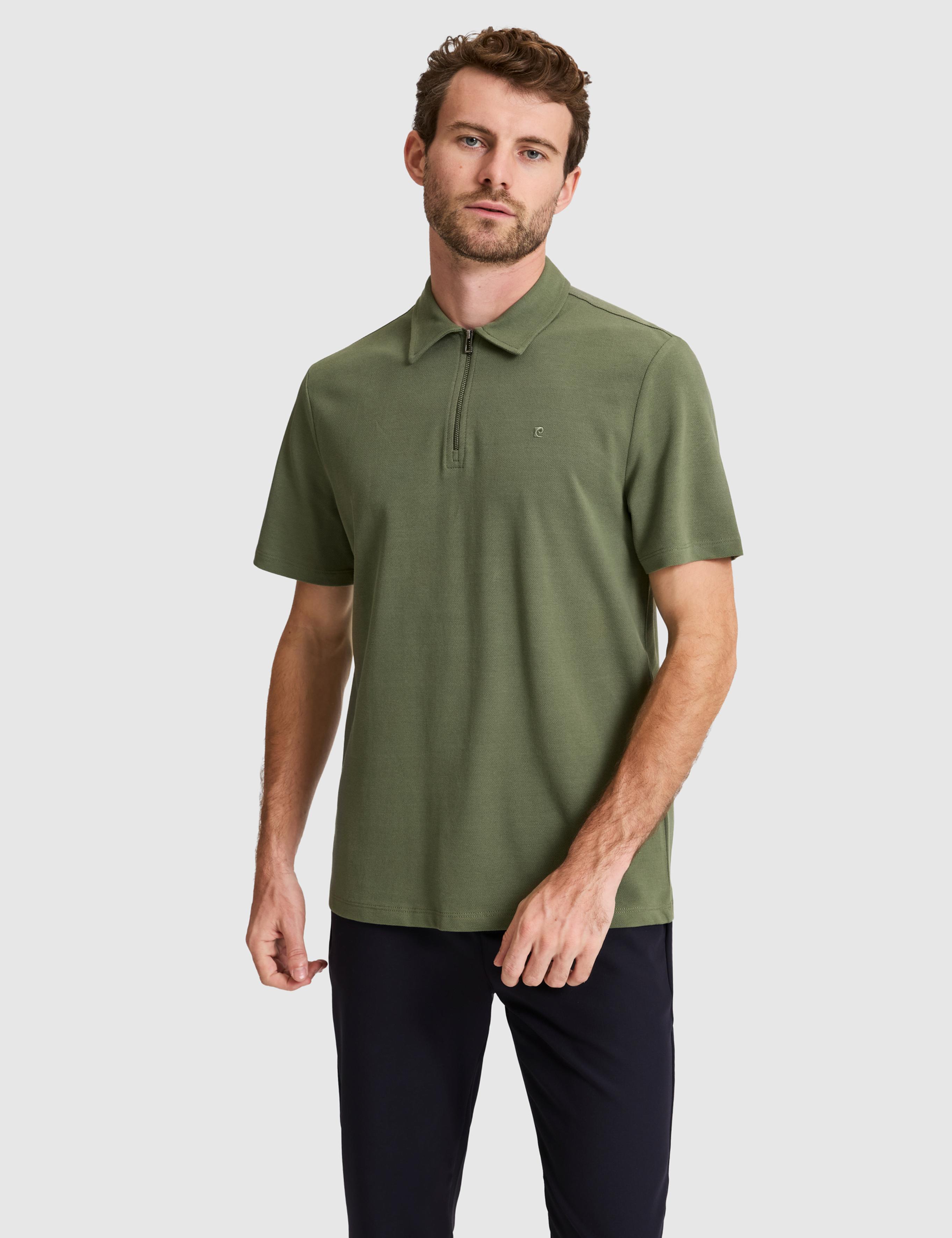 Haki Regular Fit Fermuarlı Polo Yaka Tişört
