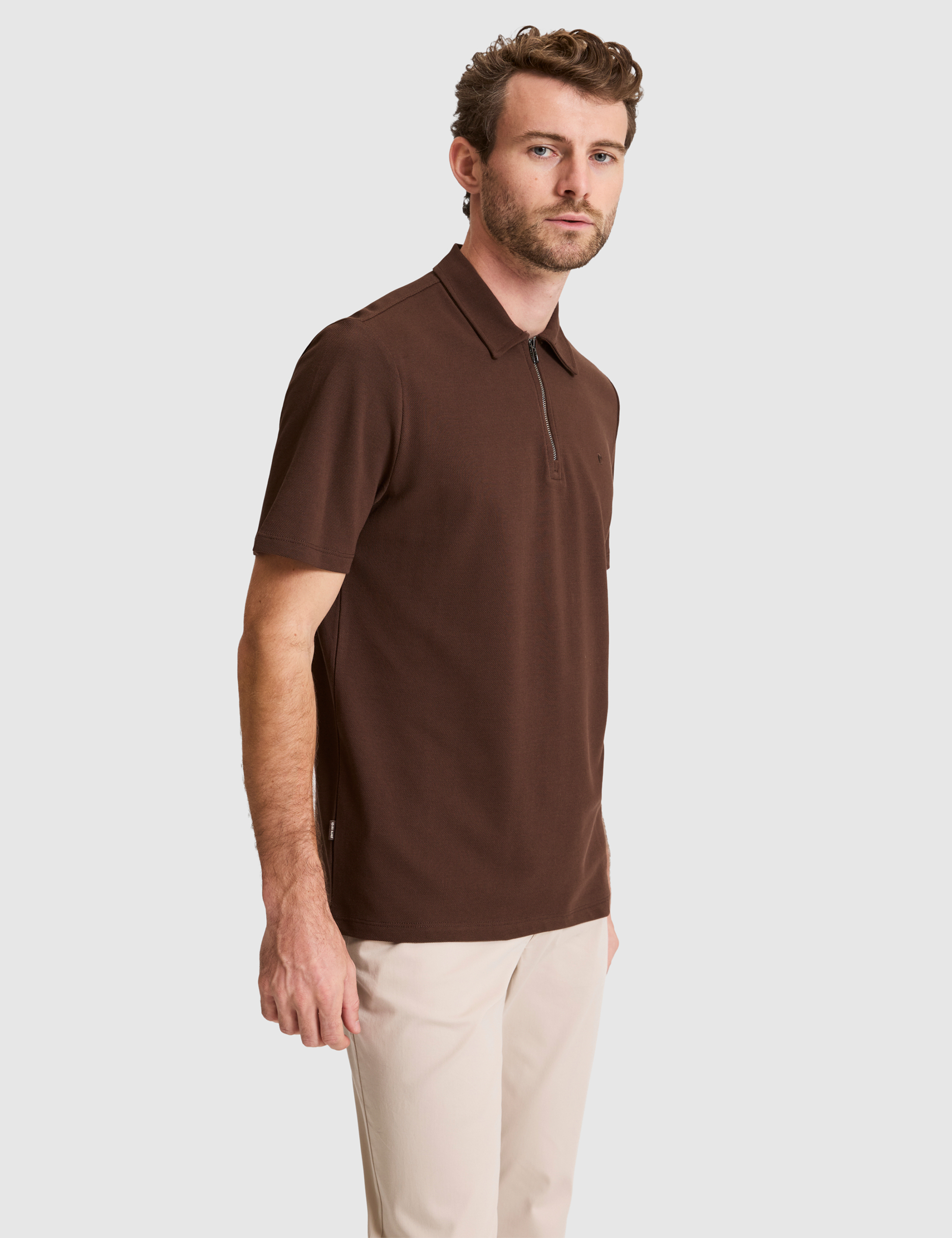 Kahverengi Regular Fit Fermuarlı Polo Yaka Tişört - 50334988047