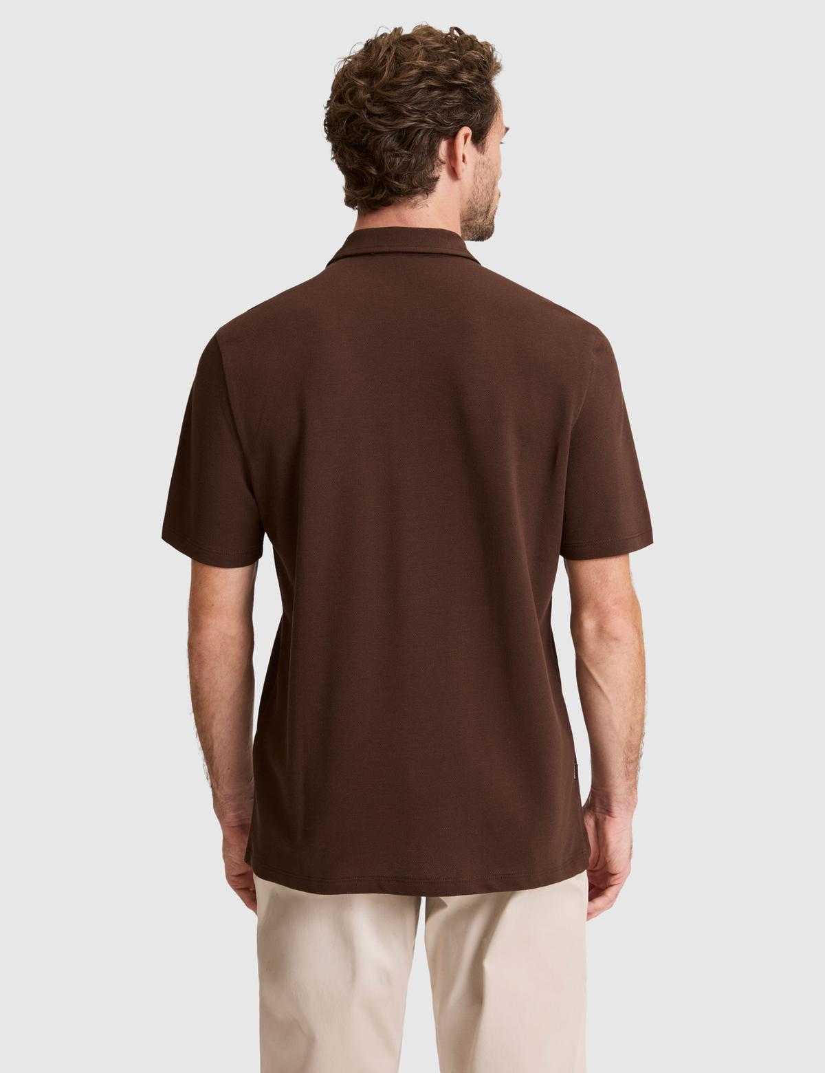 Kahverengi Regular Fit Fermuarlı Polo Yaka Tişört - 50334988047