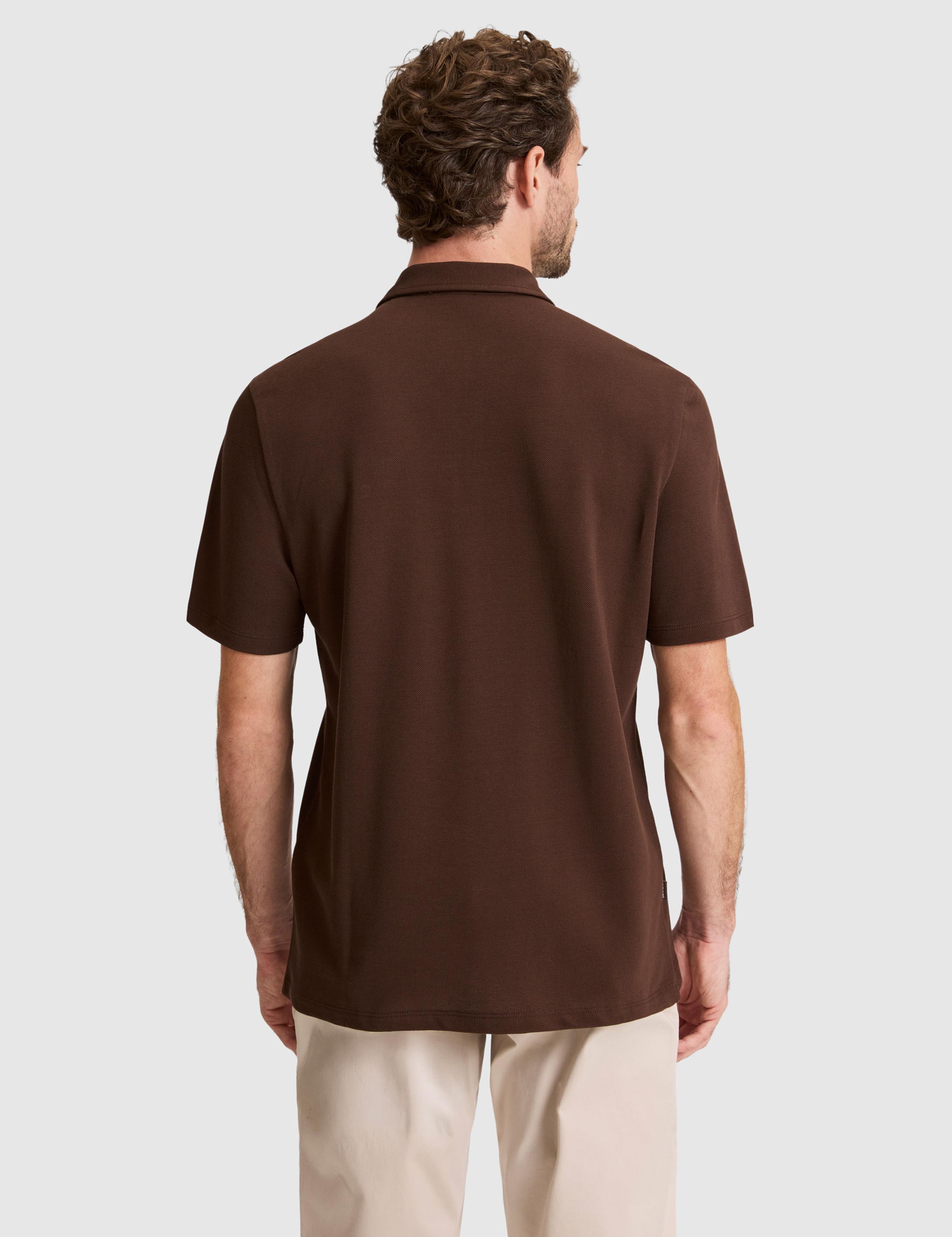 Kahverengi Regular Fit Fermuarlı Polo Yaka Tişört