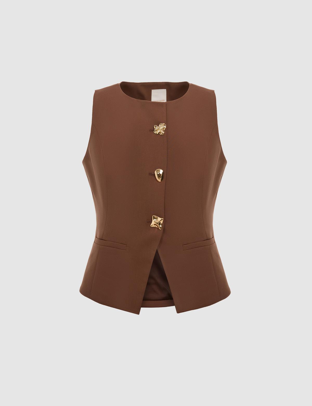 Kahverengi Slim Fit Yelek - 50320344014