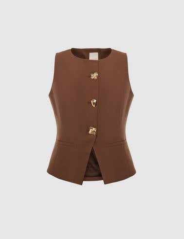 Kahverengi Slim Fit Yelek