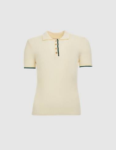 Ekru Slim Polo Yaka Triko Tişört