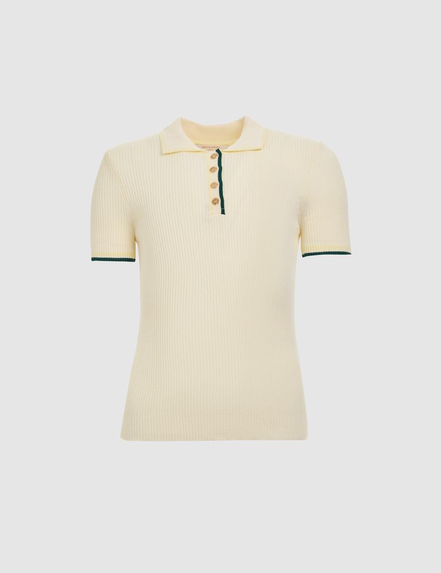 Ekru Slim Polo Yaka Triko Tişört