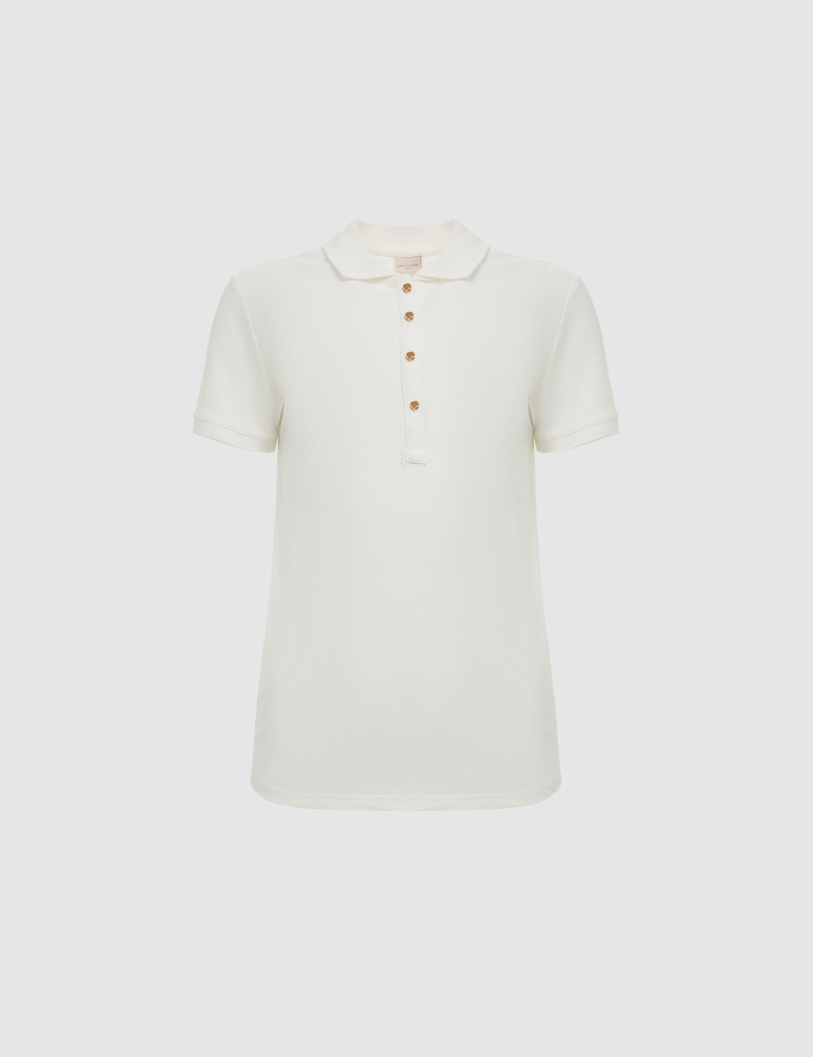 Beyaz Slim Fit Pamuklu Polo Yaka Basic Tişört