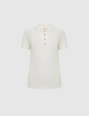 Beyaz Slim Fit Pamuklu Polo Yaka Basic Tişört