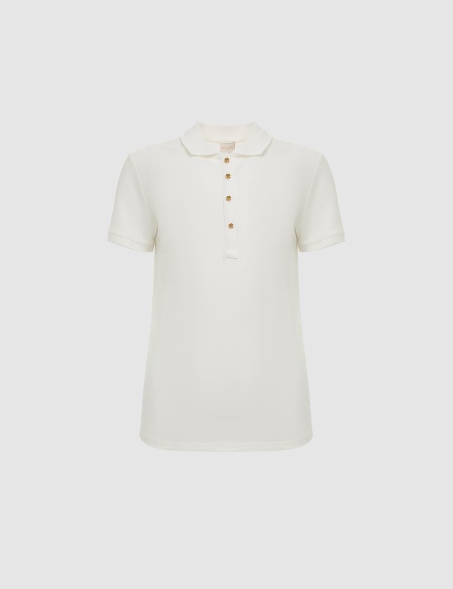 Beyaz Slim Fit Pamuklu Polo Yaka Basic Tişört