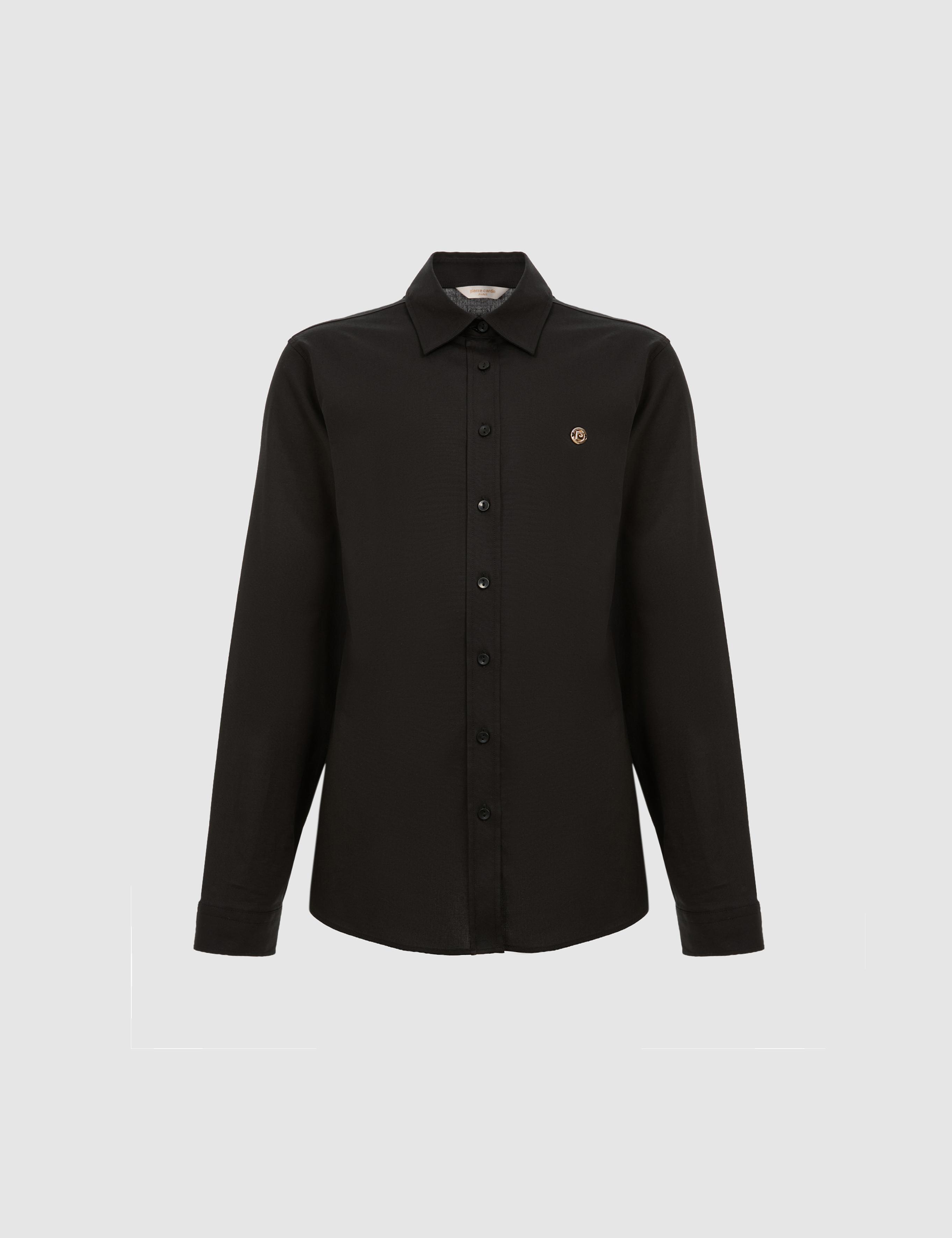 Siyah Slim Fit Pamuklu Basic Gömlek