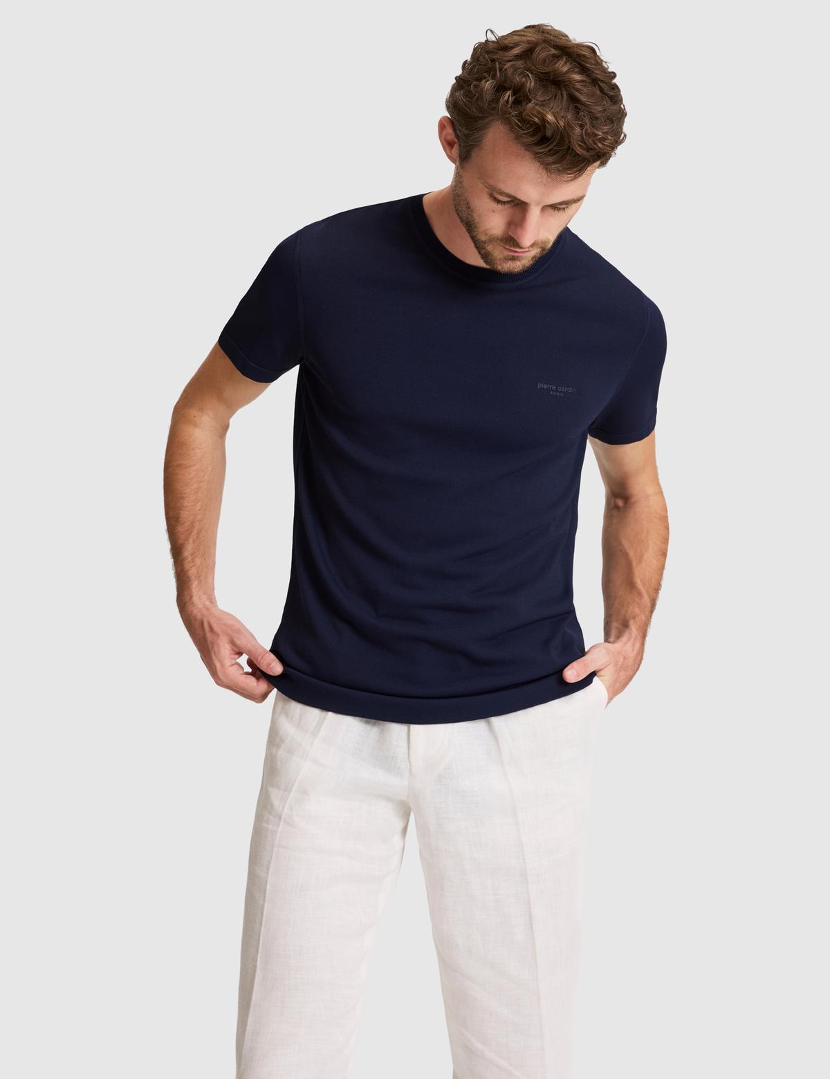 Lacivert Slim Fit Bisiklet Yaka Triko Tişört