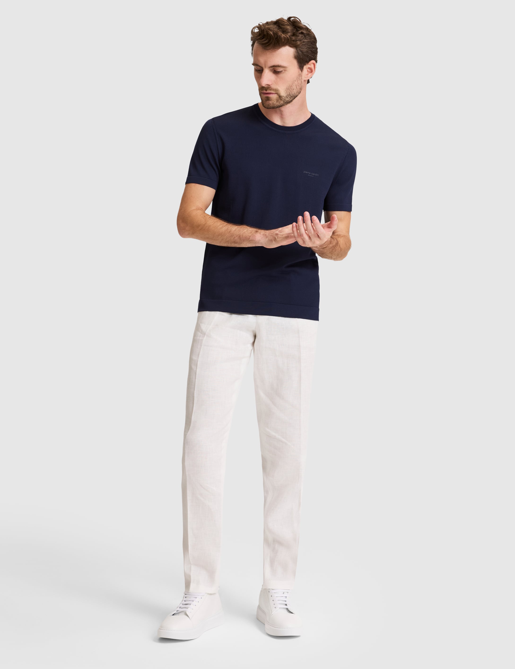 Lacivert Slim Fit Bisiklet Yaka Triko Tişört - 50320807029