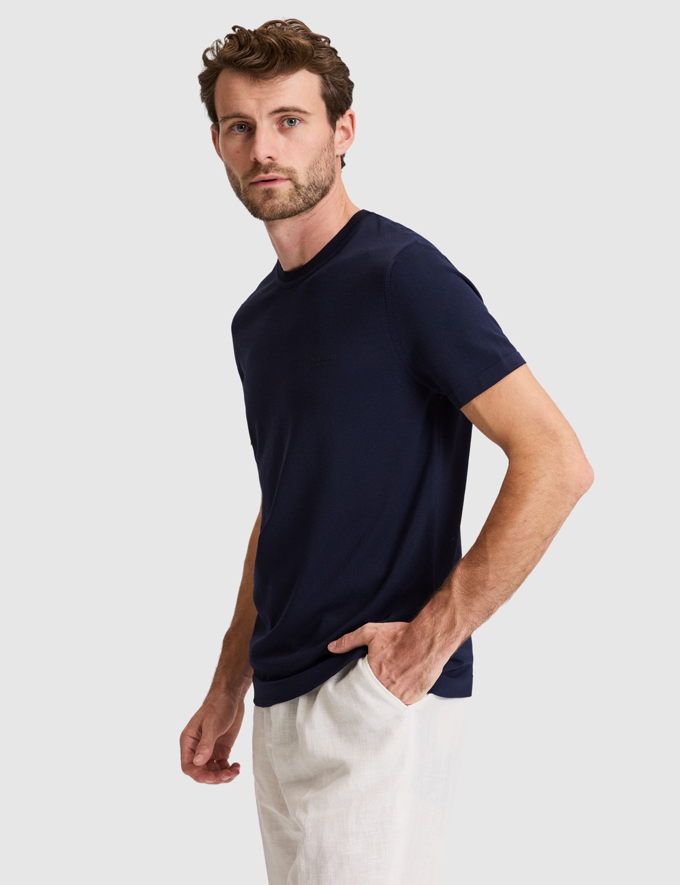 Lacivert Slim Fit Bisiklet Yaka Triko Tişört - 50320807029