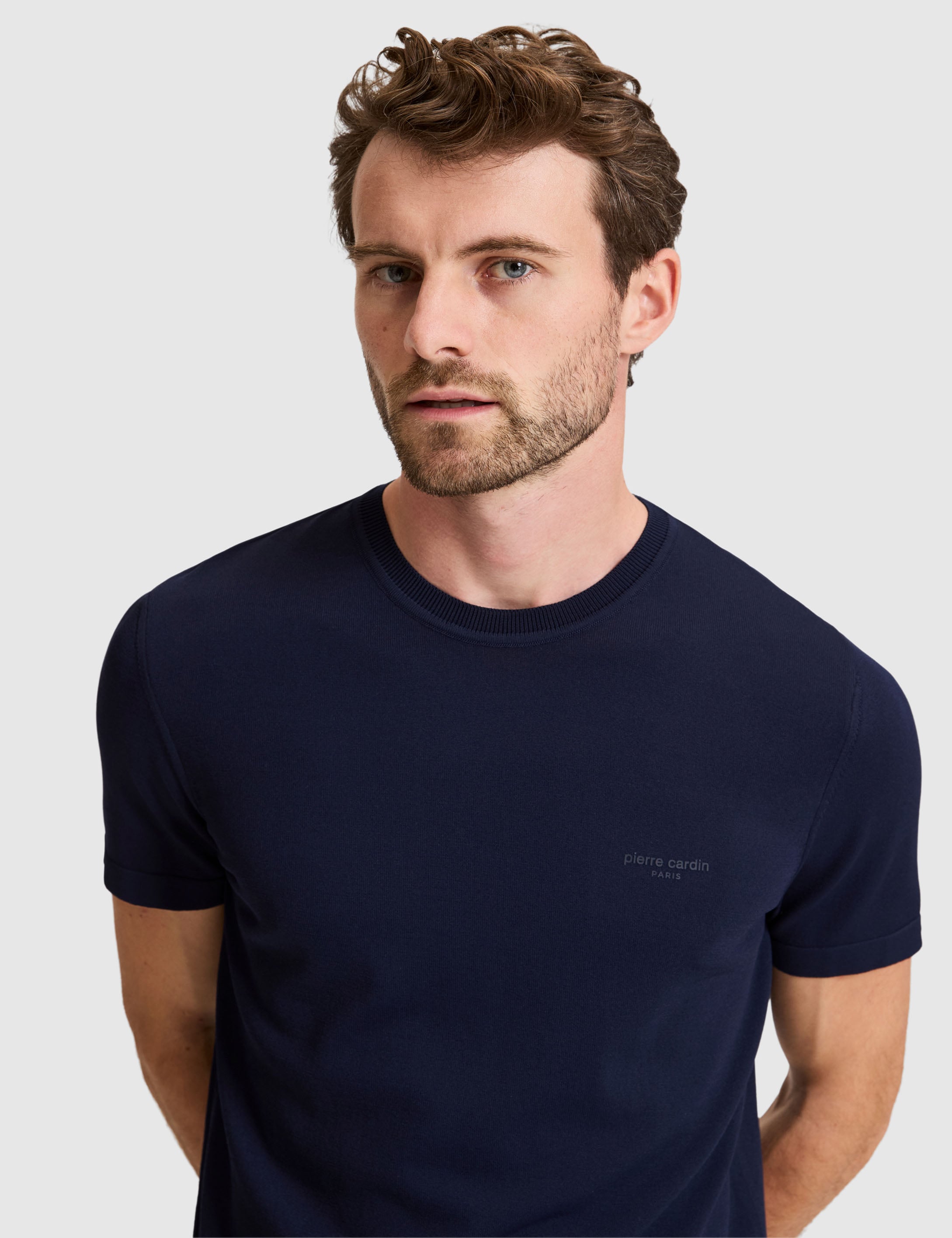 Lacivert Slim Fit Bisiklet Yaka Triko Tişört - 50320807029