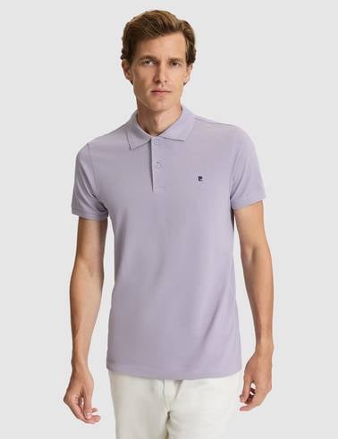 Lila Slim Fit %100 Pamuk Polo Yaka Basic Tişört