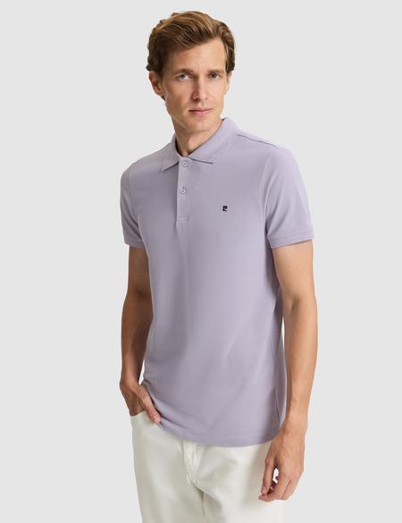 Lila Slim Fit %100 Pamuk Düğmeli Polo Yaka Basic Tişört - 50291625089
