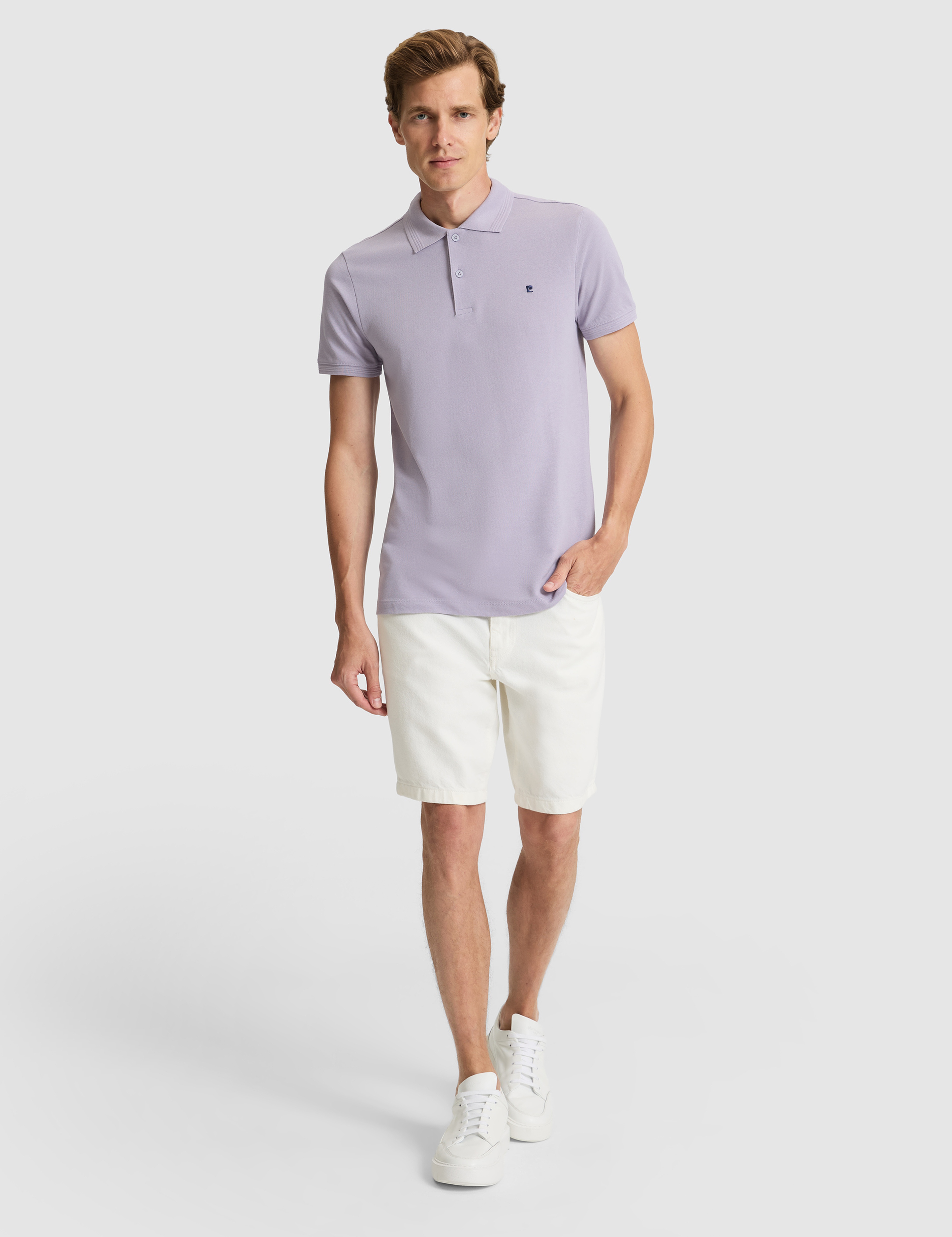 Lila Slim Fit %100 Pamuk Düğmeli Polo Yaka Basic Tişört