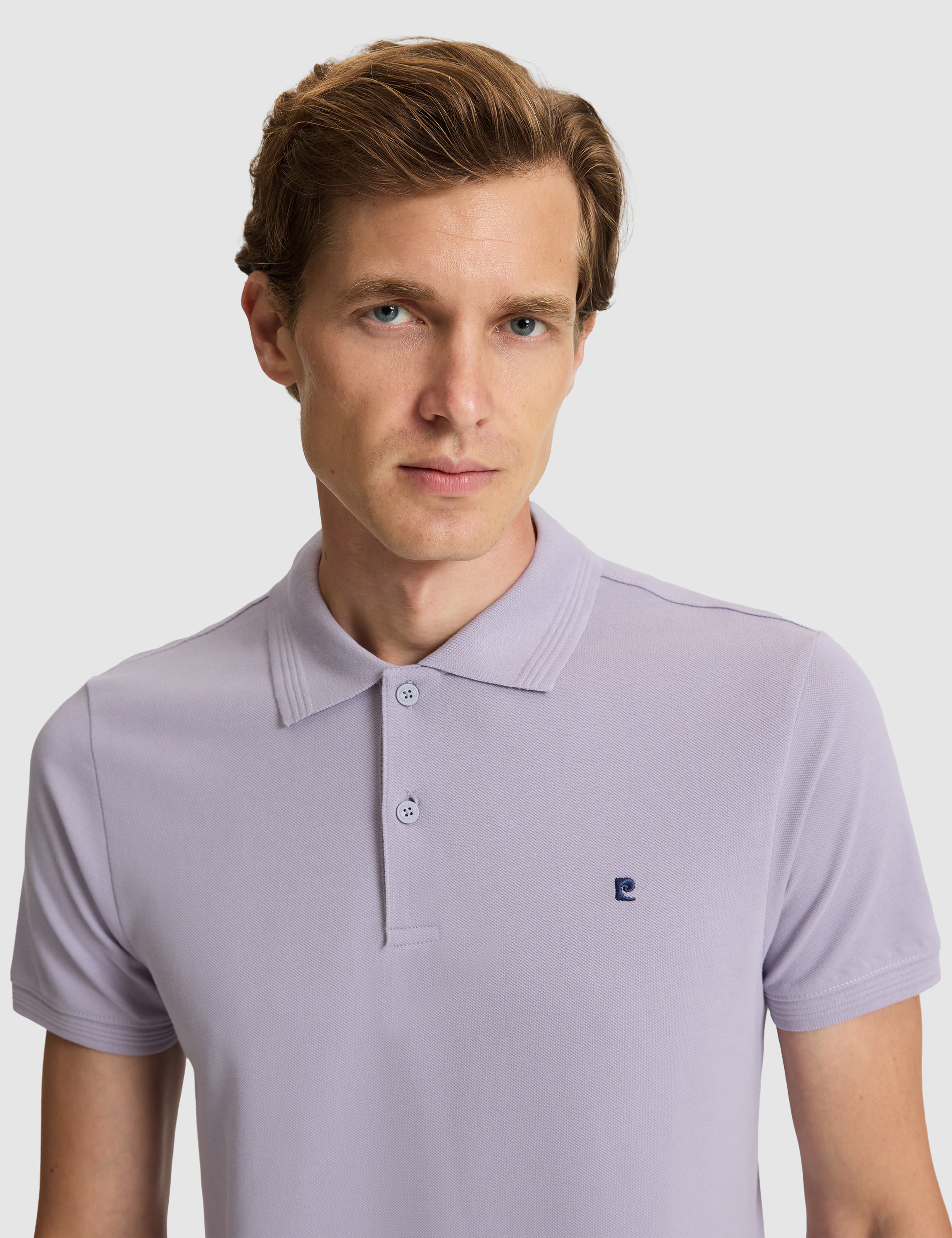 Lila Slim Fit %100 Pamuk Düğmeli Polo Yaka Basic Tişört - Image 2