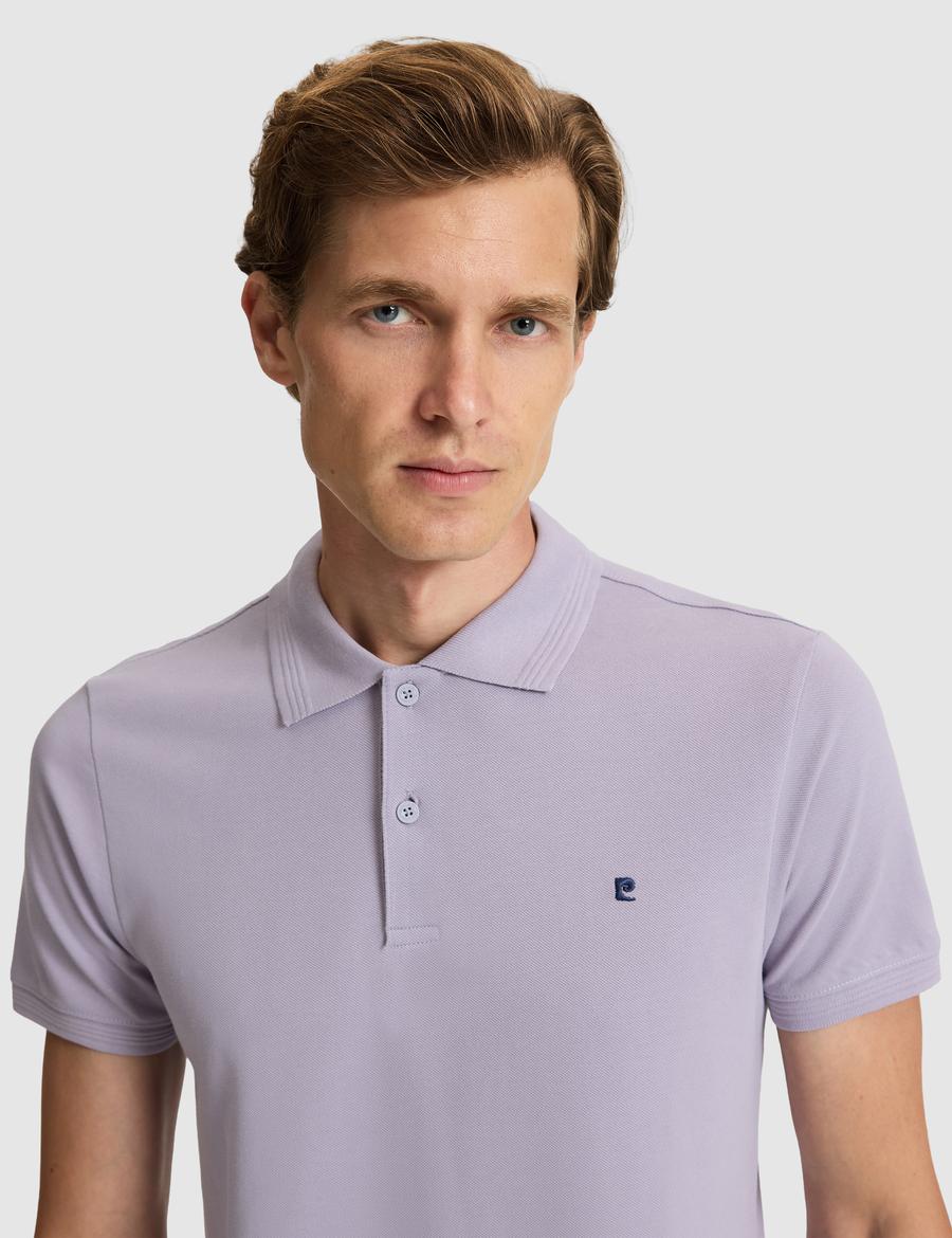Lila Slim Fit %100 Pamuk Polo Yaka Basic Tişört