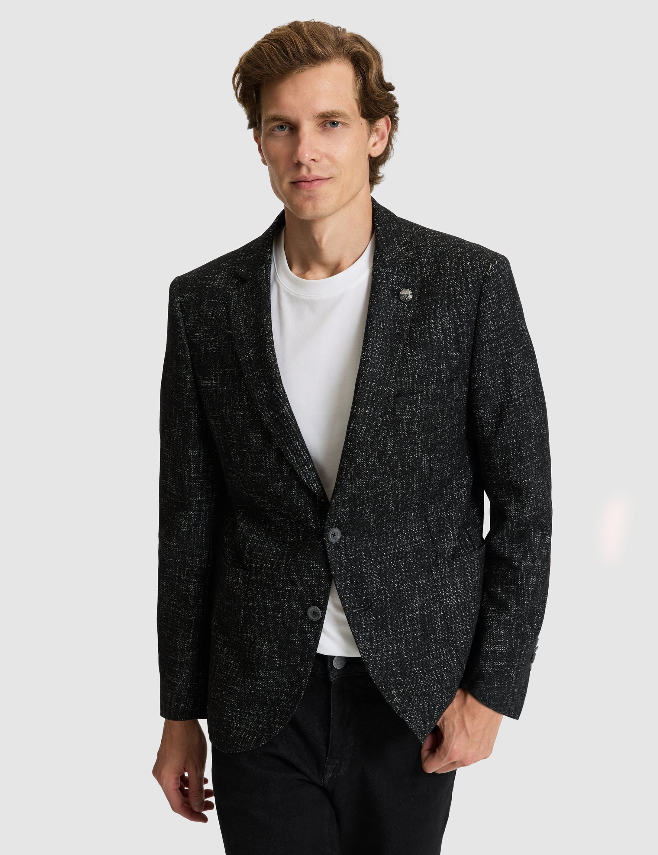 Siyah Yün Karışımlı Ex. Slim Fit Ceket - 50291928044