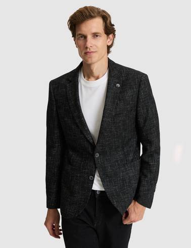 Siyah Yün Karışımlı Ex. Slim Fit Ceket