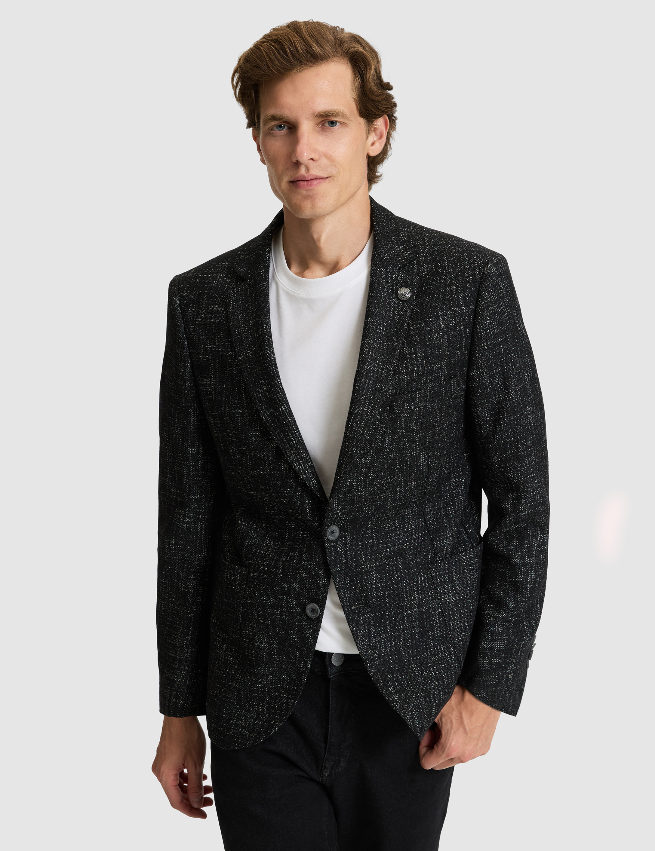 Siyah Yün Karışımlı Ex. Slim Fit Ceket - 50291928044