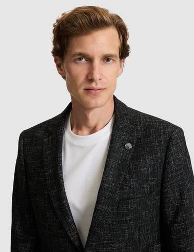 Siyah Yün Karışımlı Ex. Slim Fit Ceket