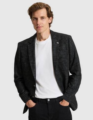 Siyah Yün Karışımlı Ex. Slim Fit Ceket