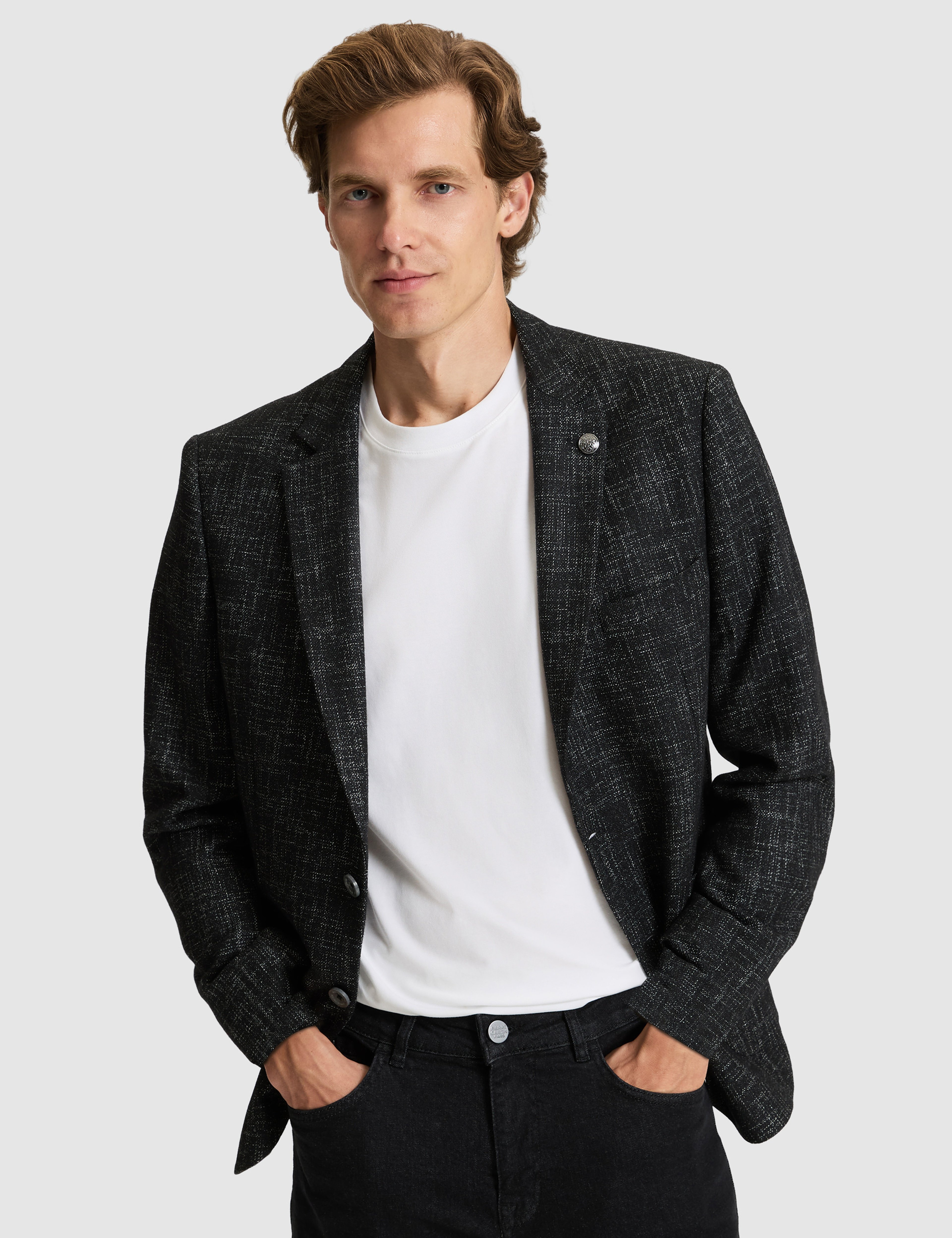 Siyah Yün Karışımlı Ex. Slim Fit Ceket