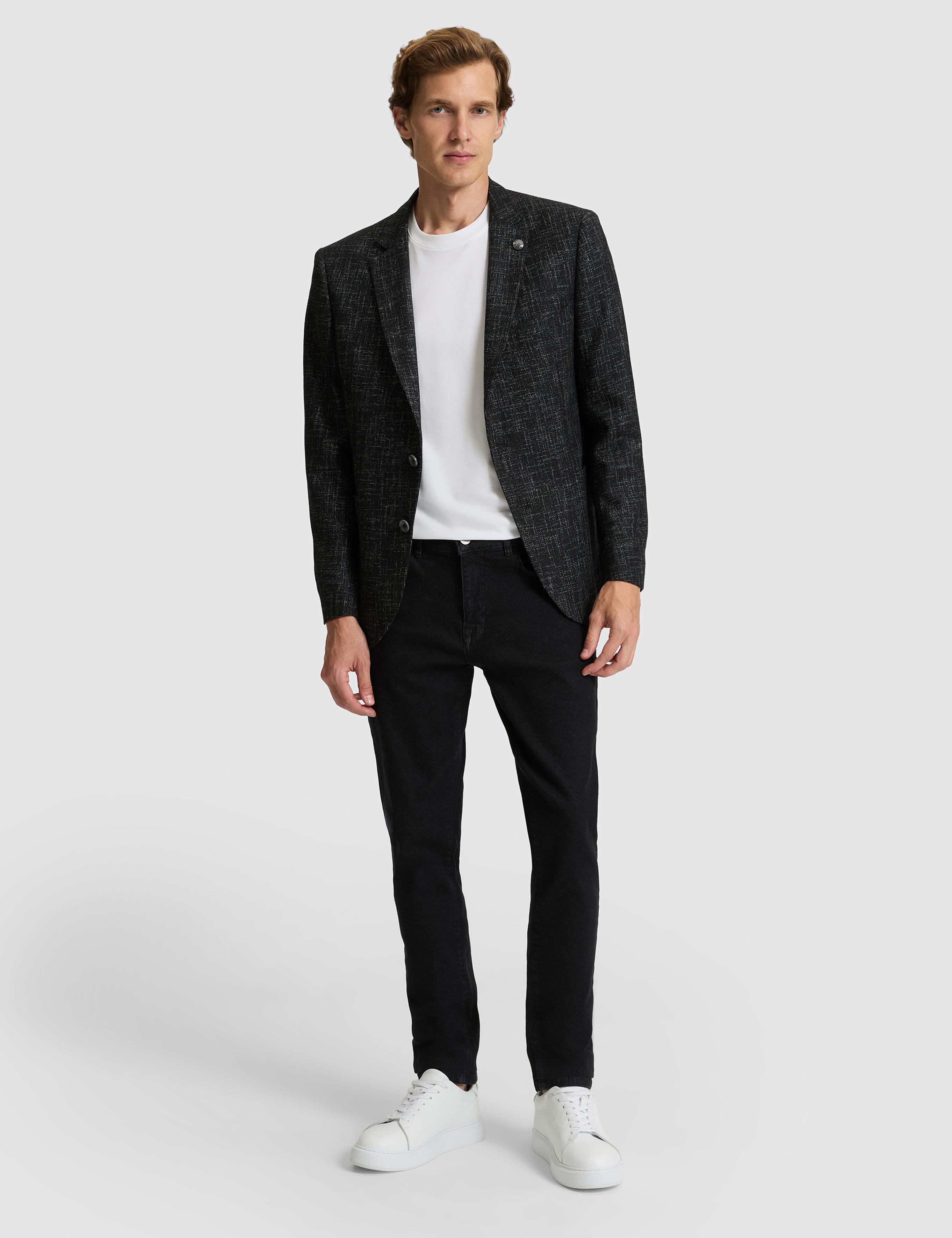 Siyah Yün Karışımlı Ex. Slim Fit Ceket