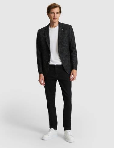 Siyah Yün Karışımlı Ex. Slim Fit Ceket