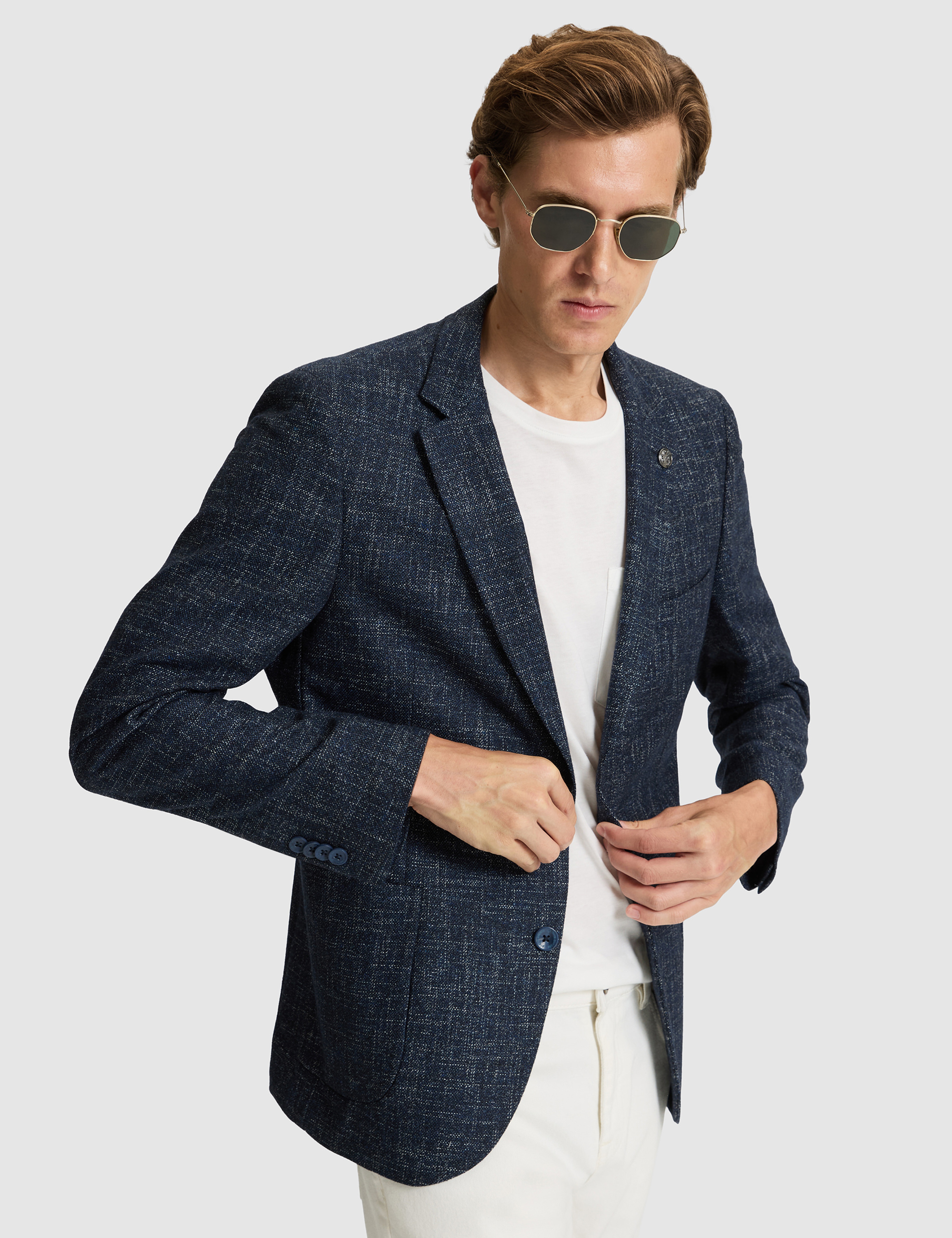 Açık Lacivert Yün Karışımlı Ex. Slim Fit Ceket
