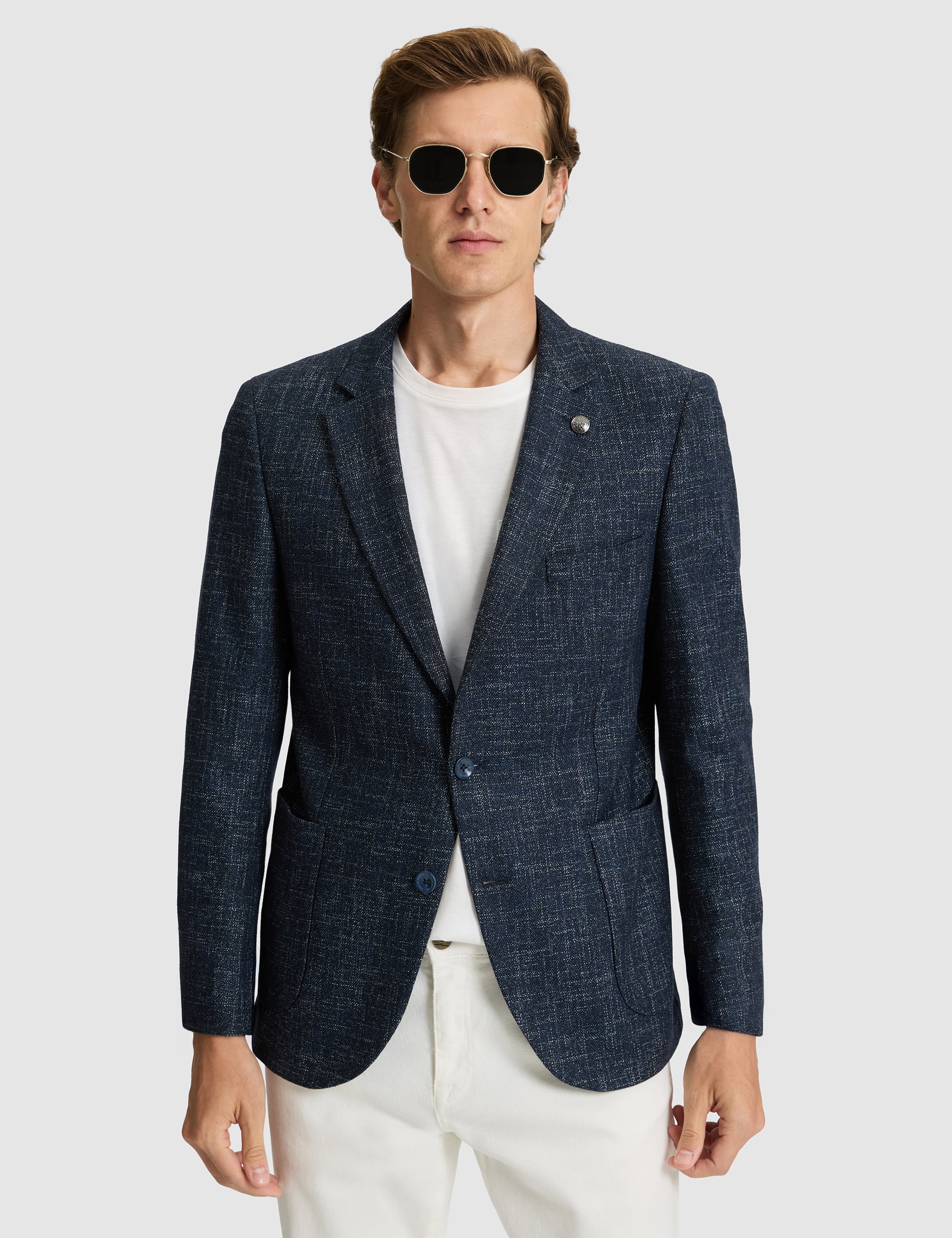 Açık Lacivert Yün Karışımlı Ex. Slim Fit Ceket - 50291928083