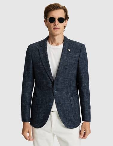 Açık Lacivert Yün Karışımlı Ex. Slim Fit Ceket
