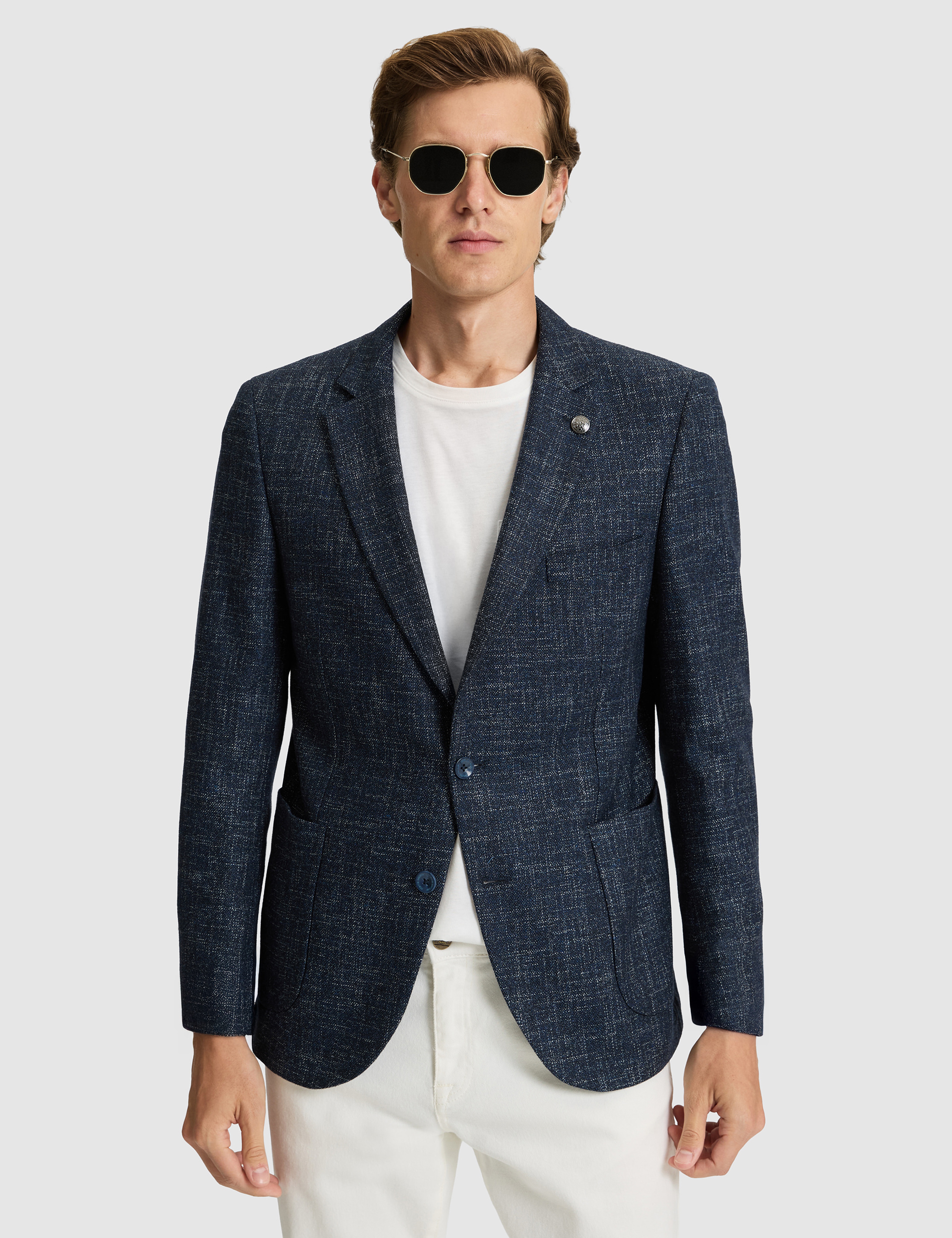 Açık Lacivert Yün Karışımlı Ex. Slim Fit Ceket