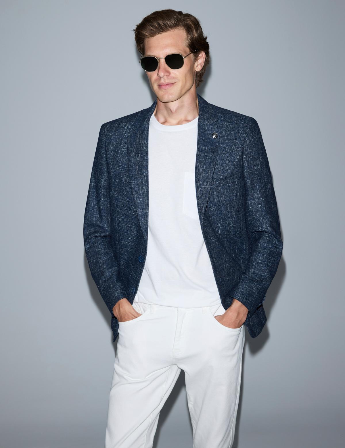 Açık Lacivert Yün Karışımlı Ex. Slim Fit Ceket