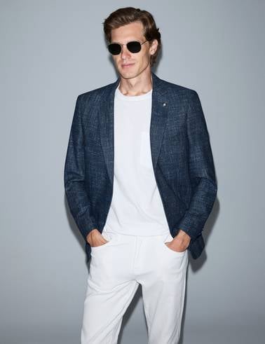 Açık Lacivert Yün Karışımlı Ex. Slim Fit Ceket