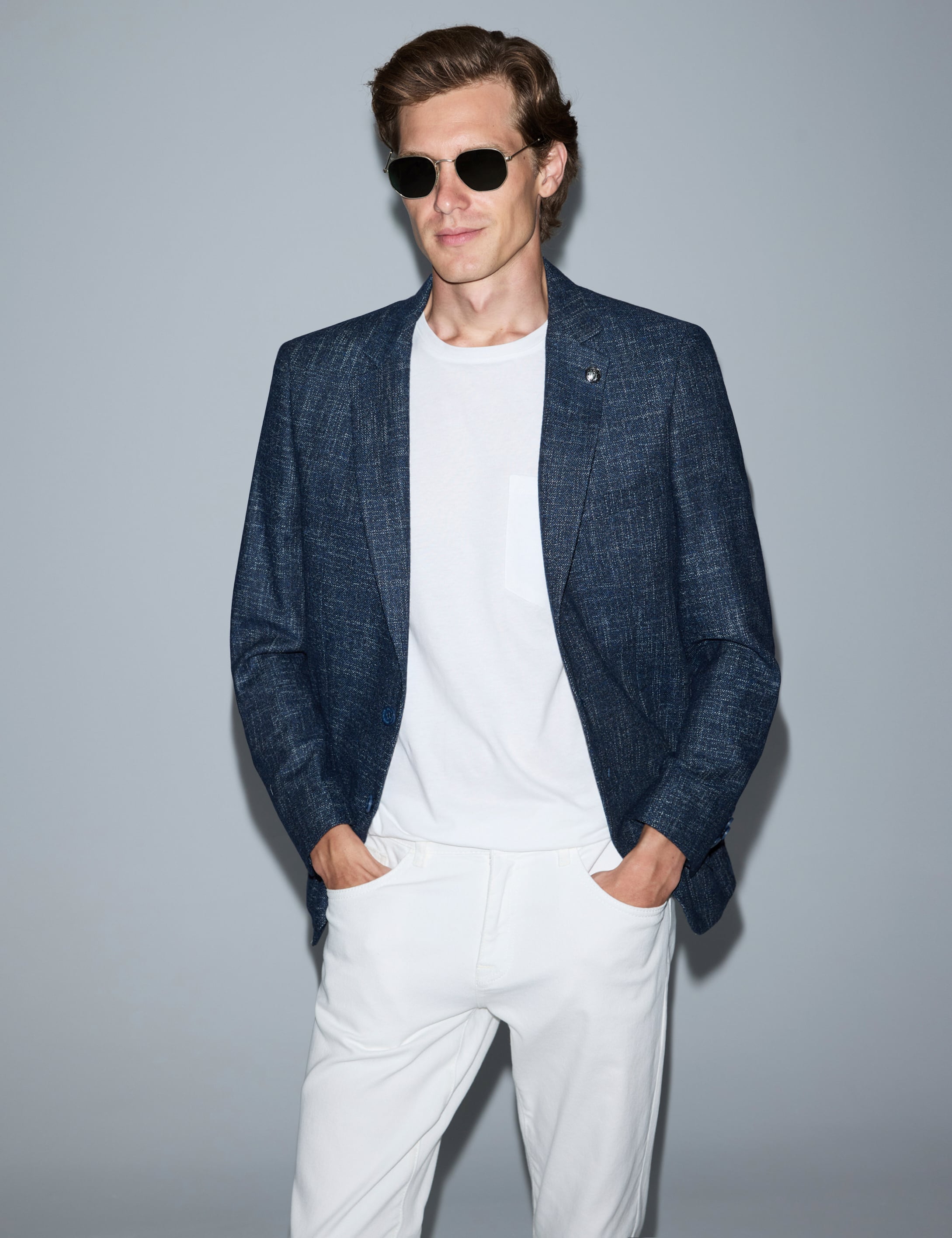 Açık Lacivert Yün Karışımlı Ex. Slim Fit Ceket - 50291928083
