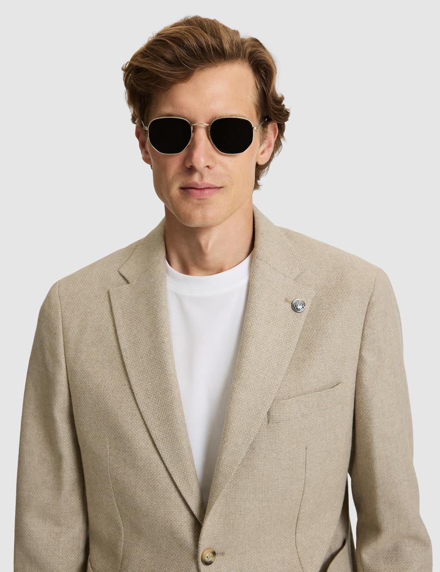 Bej Yün Karışımlı Slim Fit Ceket