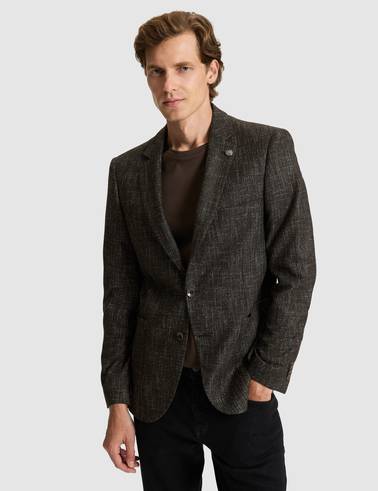 Kahverengi Yün Karışımlı Ex. Slim Fit Ceket