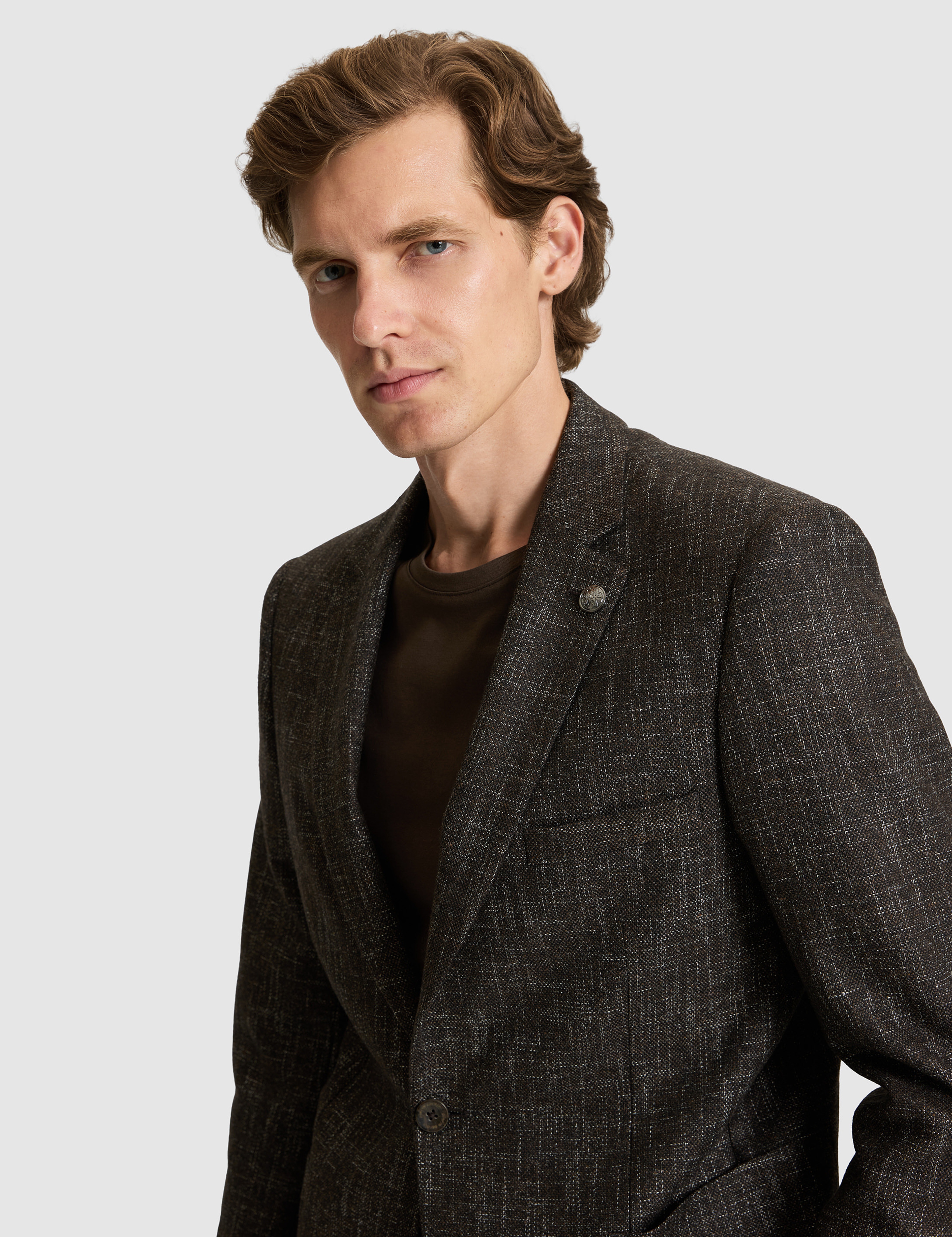 Kahverengi Yün Karışımlı Ex. Slim Fit Ceket - Image 2