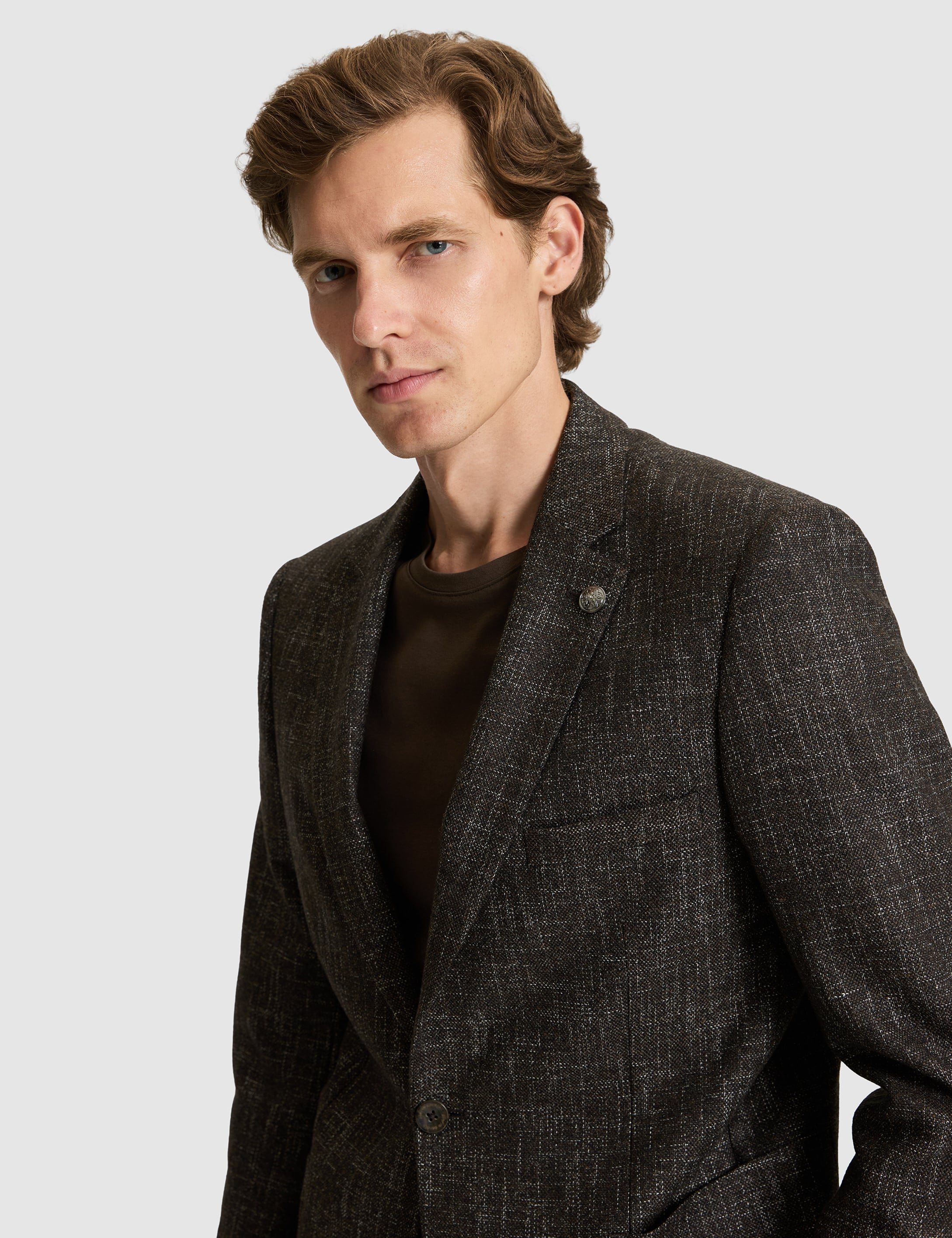 Kahverengi Yün Karışımlı Ex. Slim Fit Ceket - 50291928017