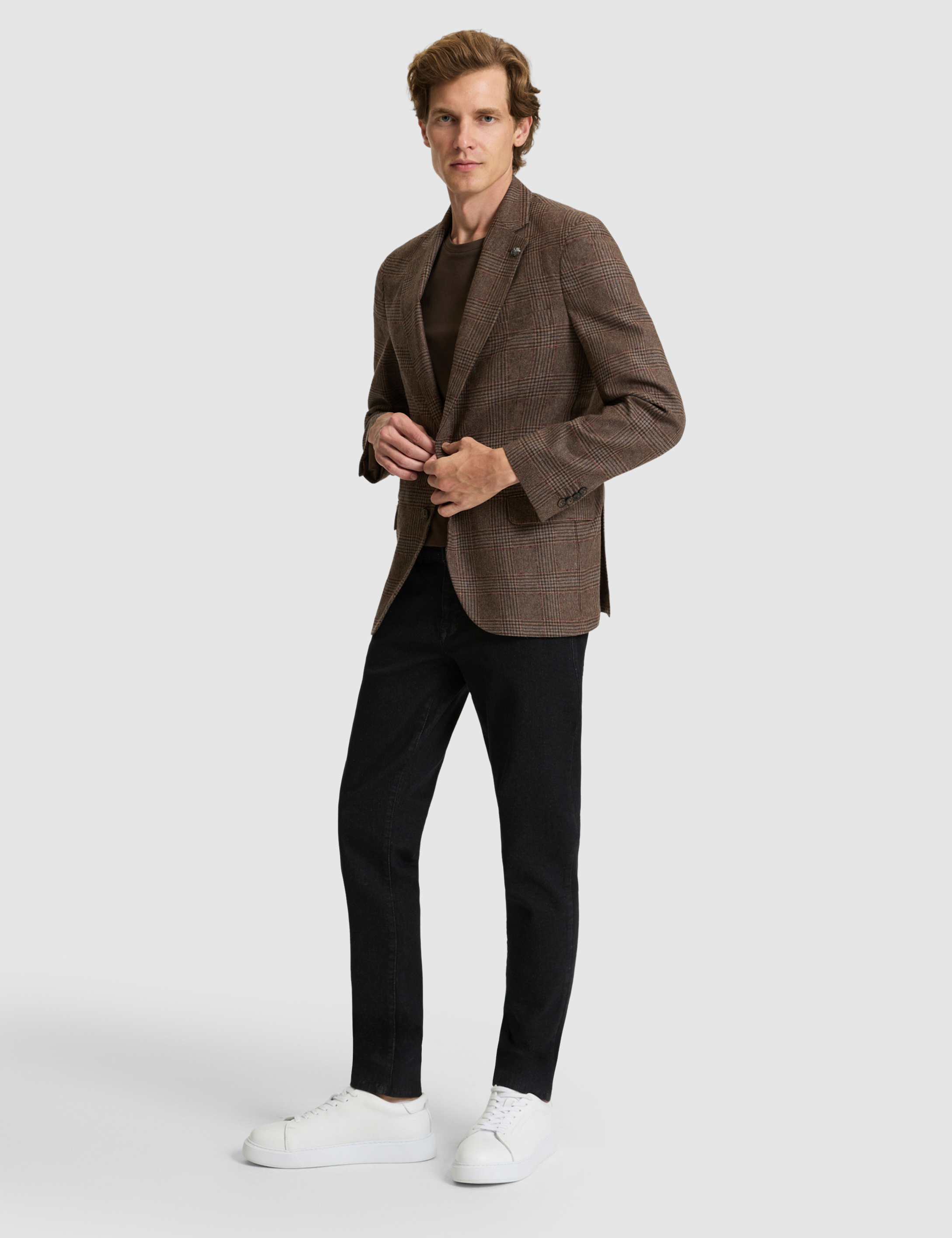 Kahverengi Yün Karışımlı Slim Fit Ceket - 50291933011