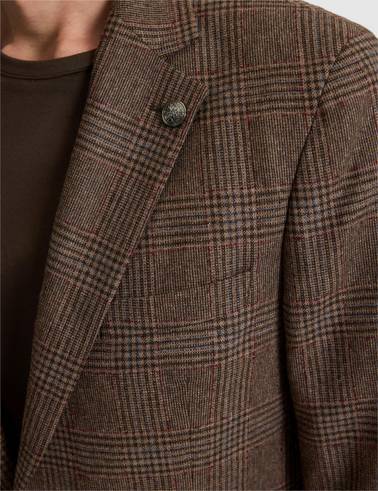 Kahverengi Yün Karışımlı Slim Fit Ceket